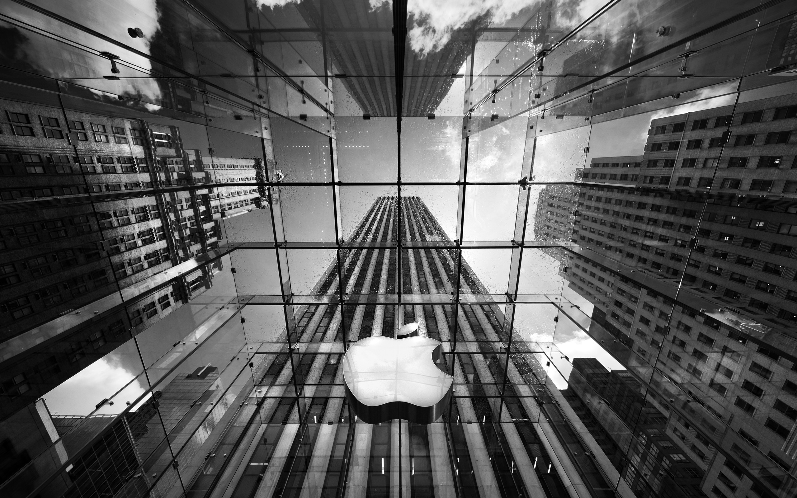 General 2560x1600 New York City monochrome Apple Inc. building USA worm's eye view