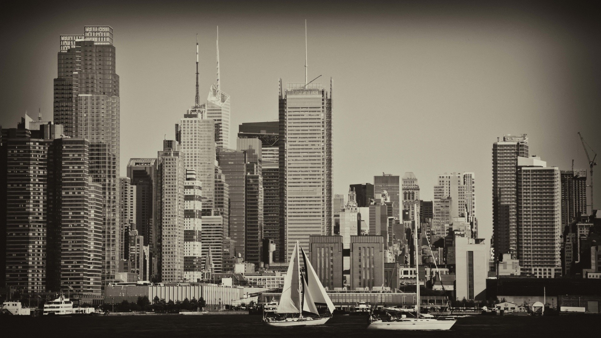 General 1920x1080 photography monochrome cityscape city building skyscraper boat sepia