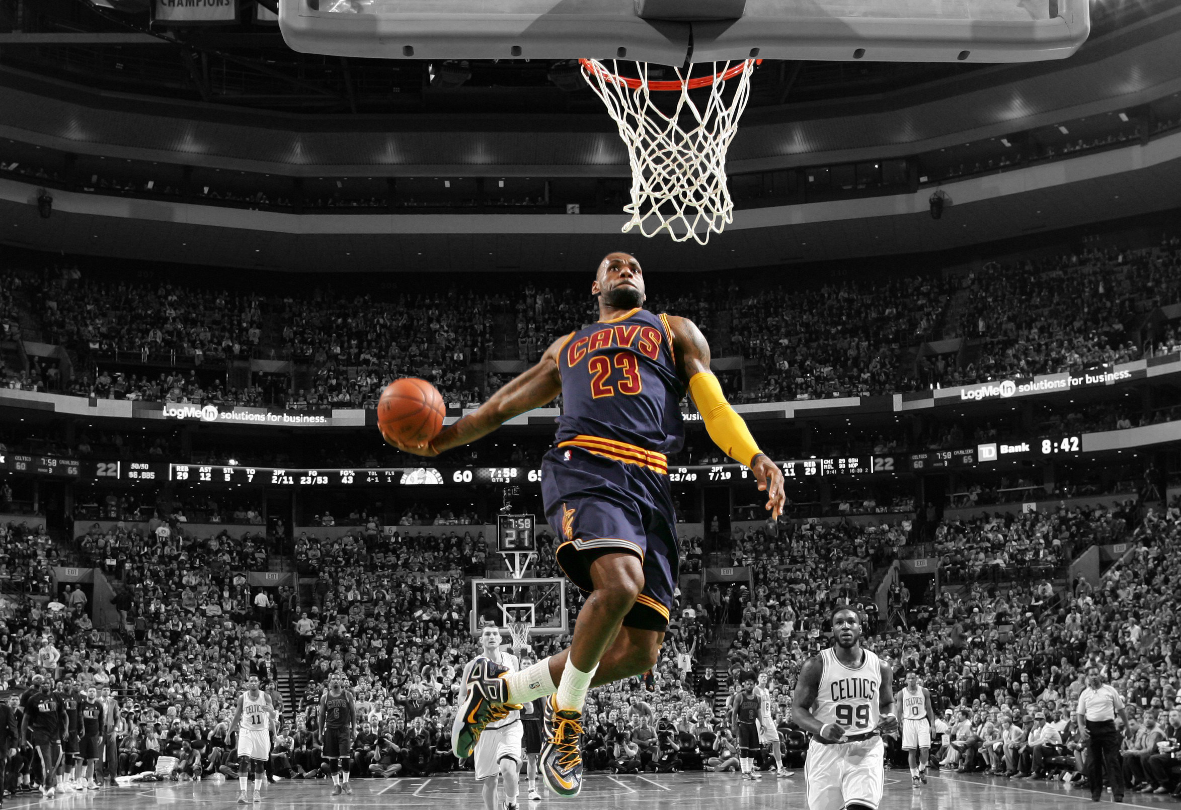 People 2347x1611 LeBron James NBA basketball hoop selective coloring sport men Cleveland Cavaliers