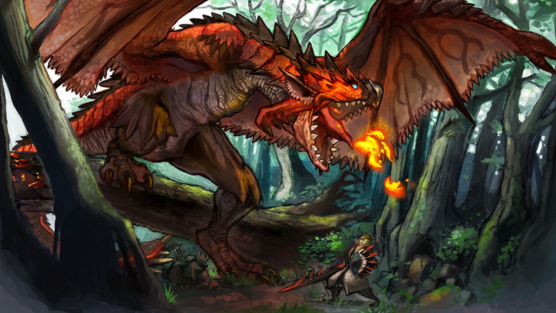 General 1920x1080 fantasy art dragon warrior video games Monster Hunter video game art creature Rathalos