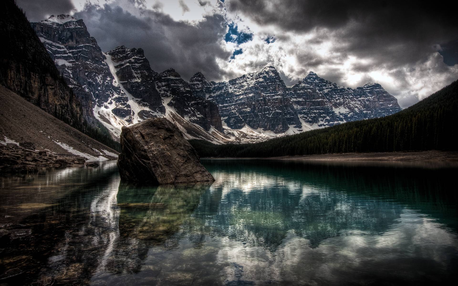 General 1920x1200 landscape mountains clouds water rocks Moraine Lake Banff National Park Canada HDR nature low light