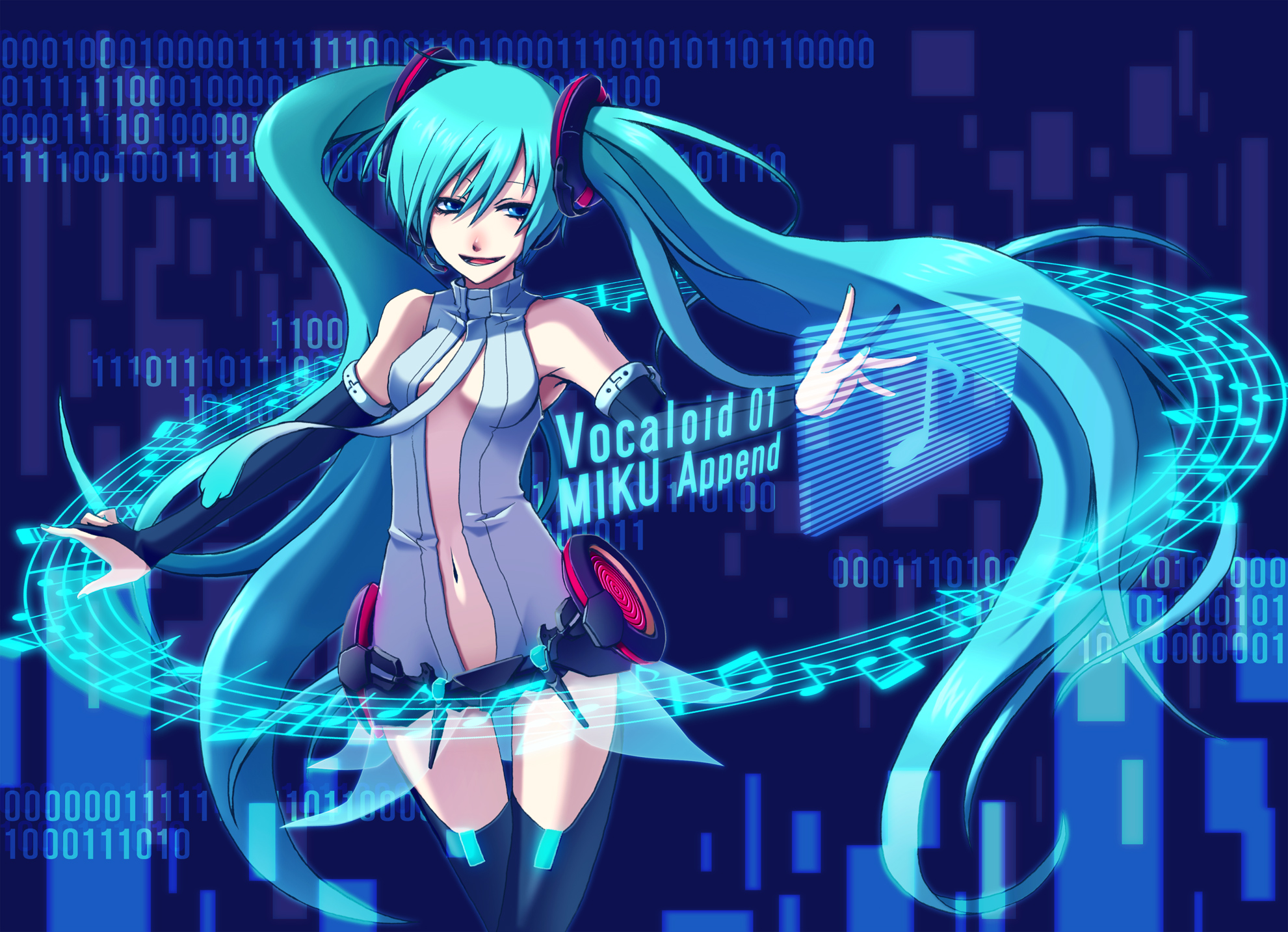 Anime 1981x1433 Vocaloid Hatsune Miku anime girls anime blue turquoise hair long hair numbers belly standing musical notes