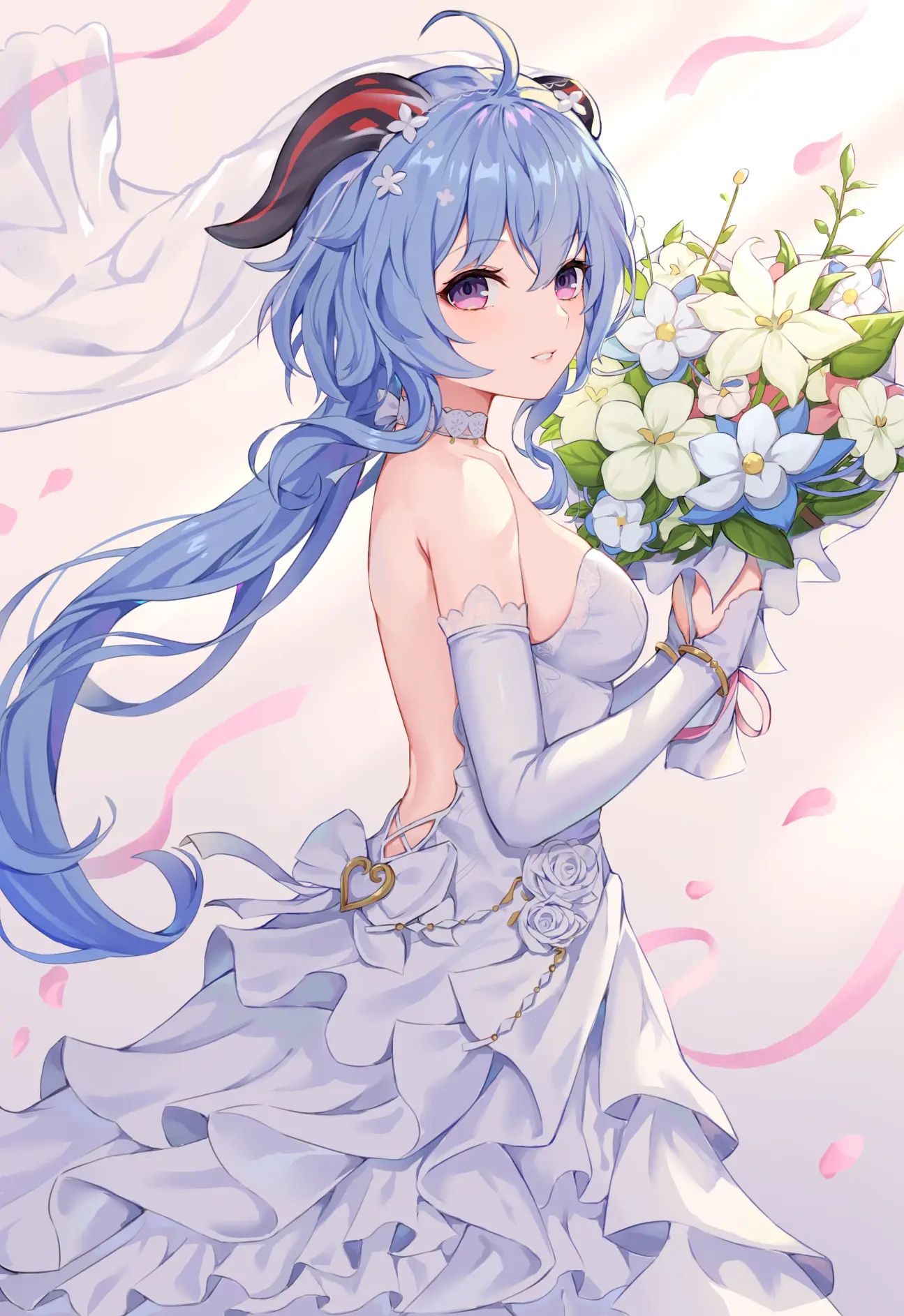 Anime 1295x1886 wedding dress anime girls Genshin Impact Ganyu (Genshin Impact) flowers