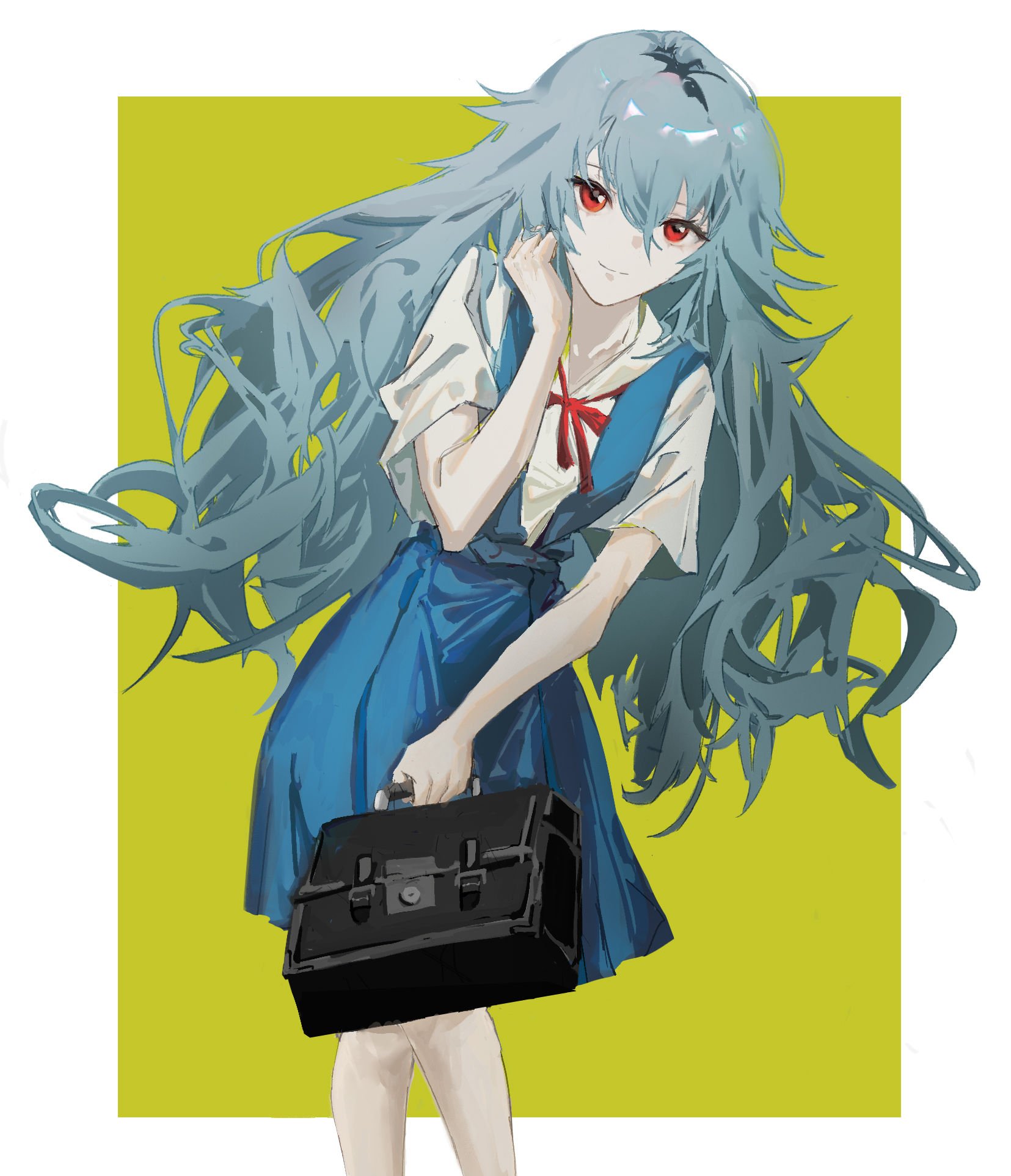 Anime 1655x1926 anime anime girls Rebuild of Evangelion Neon Genesis Evangelion Ayanami Rei long hair blue hair solo artwork digital art fan art school uniform