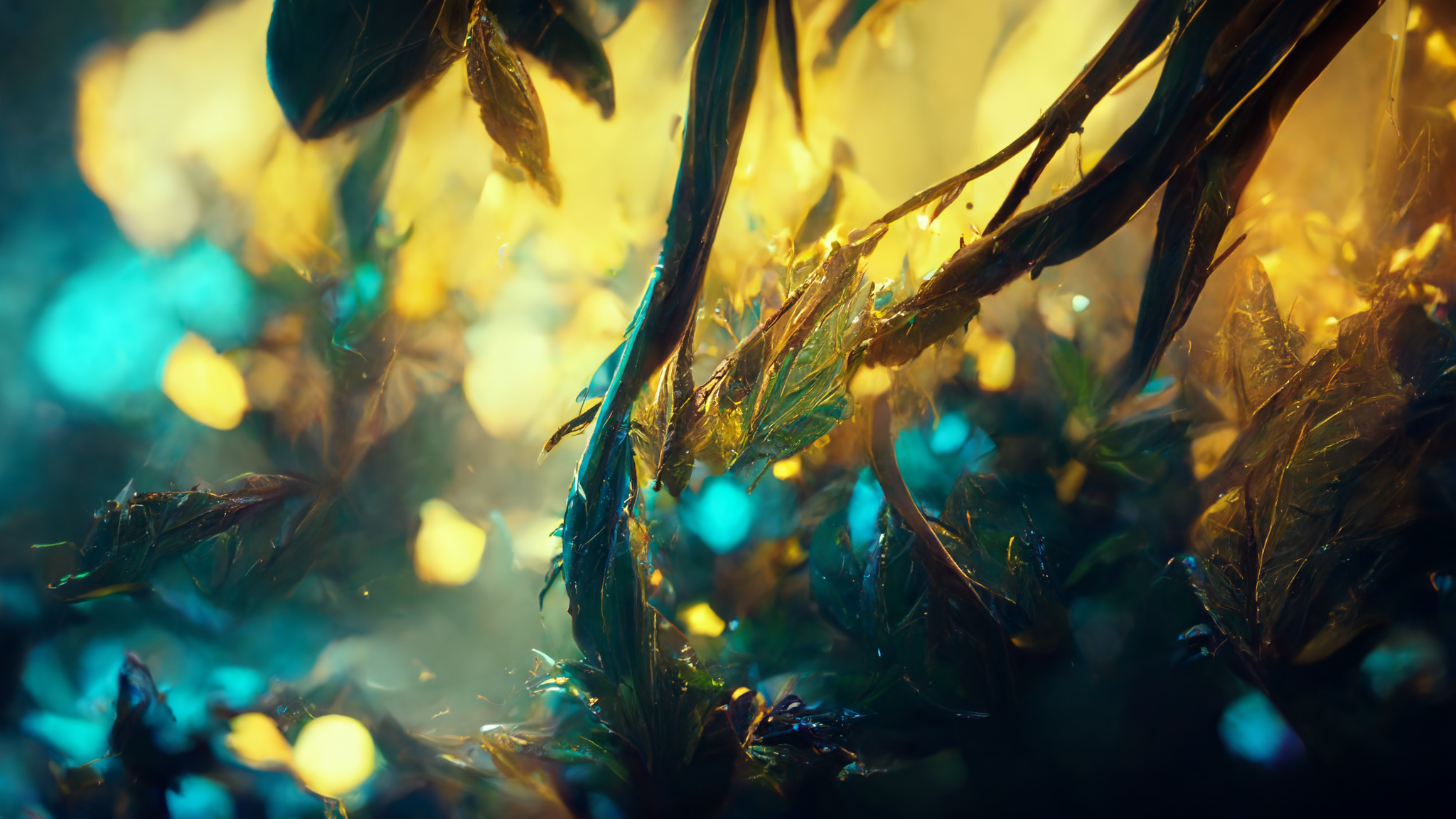 General 2048x1152 abstract nature forest plants CGI cinematic glowing bokeh AI art