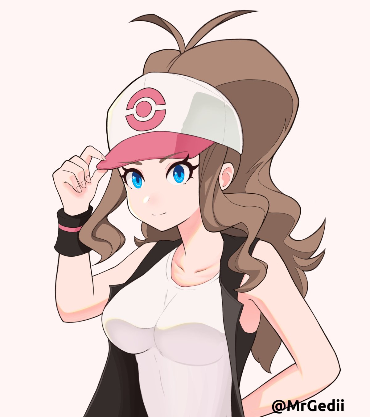 Anime 1200x1350 anime anime girls Pokémon Hilda (Pokémon) long hair ponytail brunette solo artwork digital art fan art hat