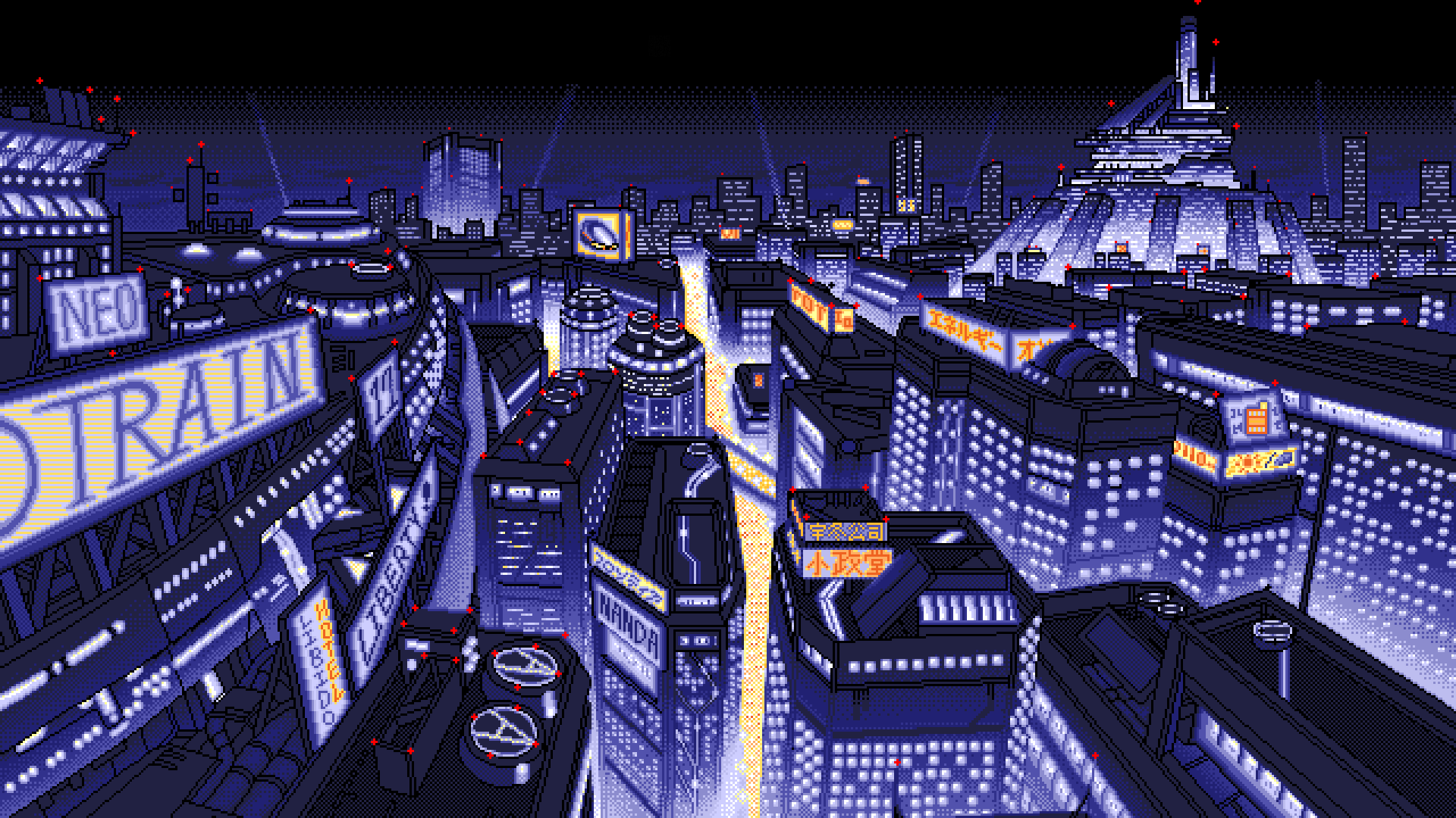 General 1920x1080 PC-98 pixel art dark background cityscape digital art artwork city