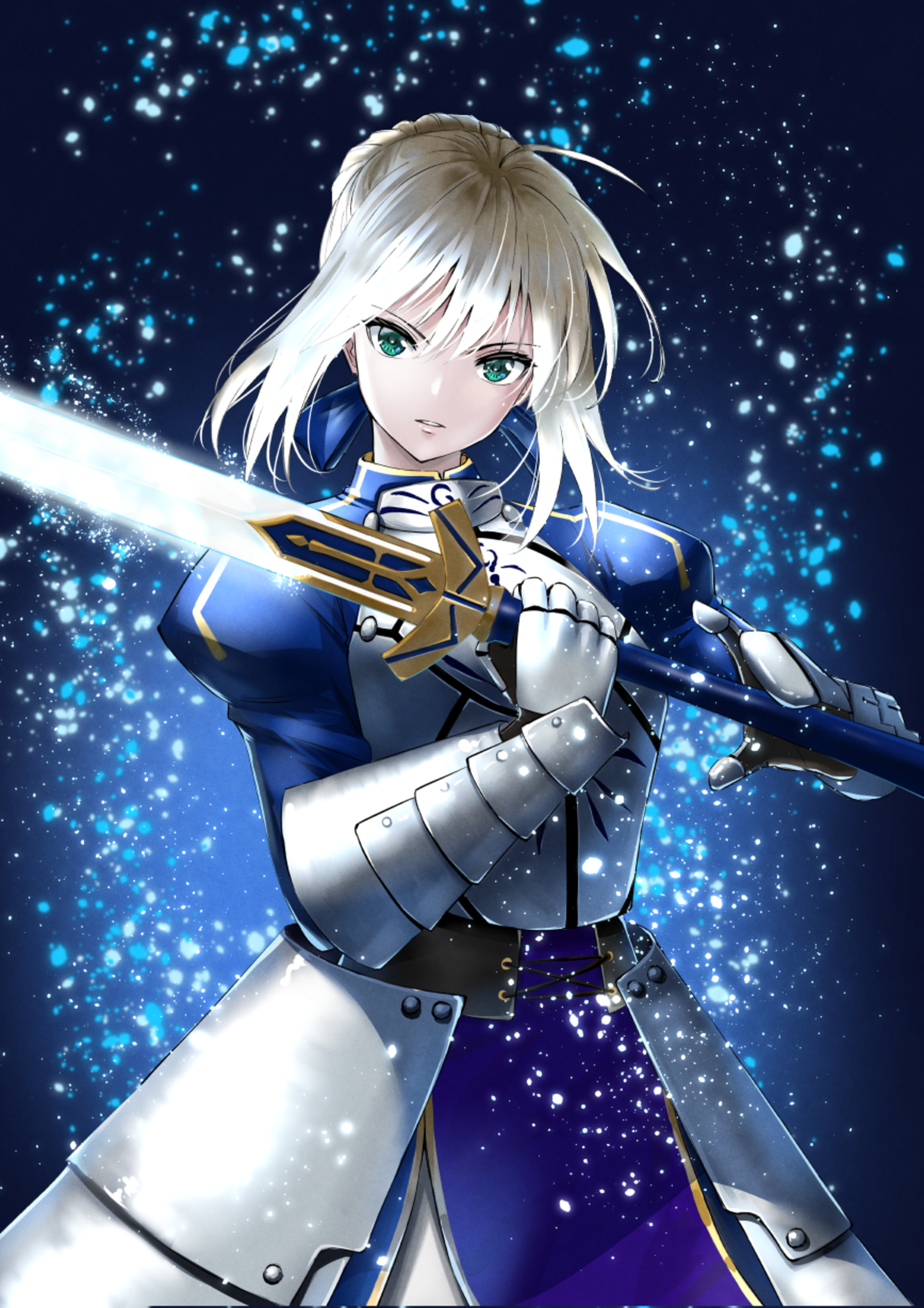 Anime 1736x2456 anime anime girls Fate series Fate/Stay Night Fate/Grand Order Artoria Pendragon Saber long hair blonde solo artwork digital art fan art armor sword