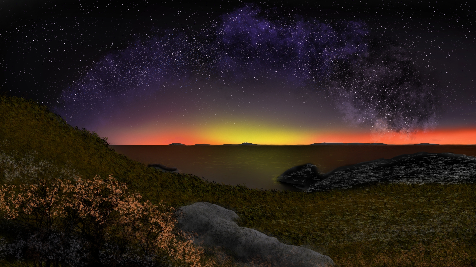 General 1920x1080 digital painting digital art nature landscape stars twilight starry night