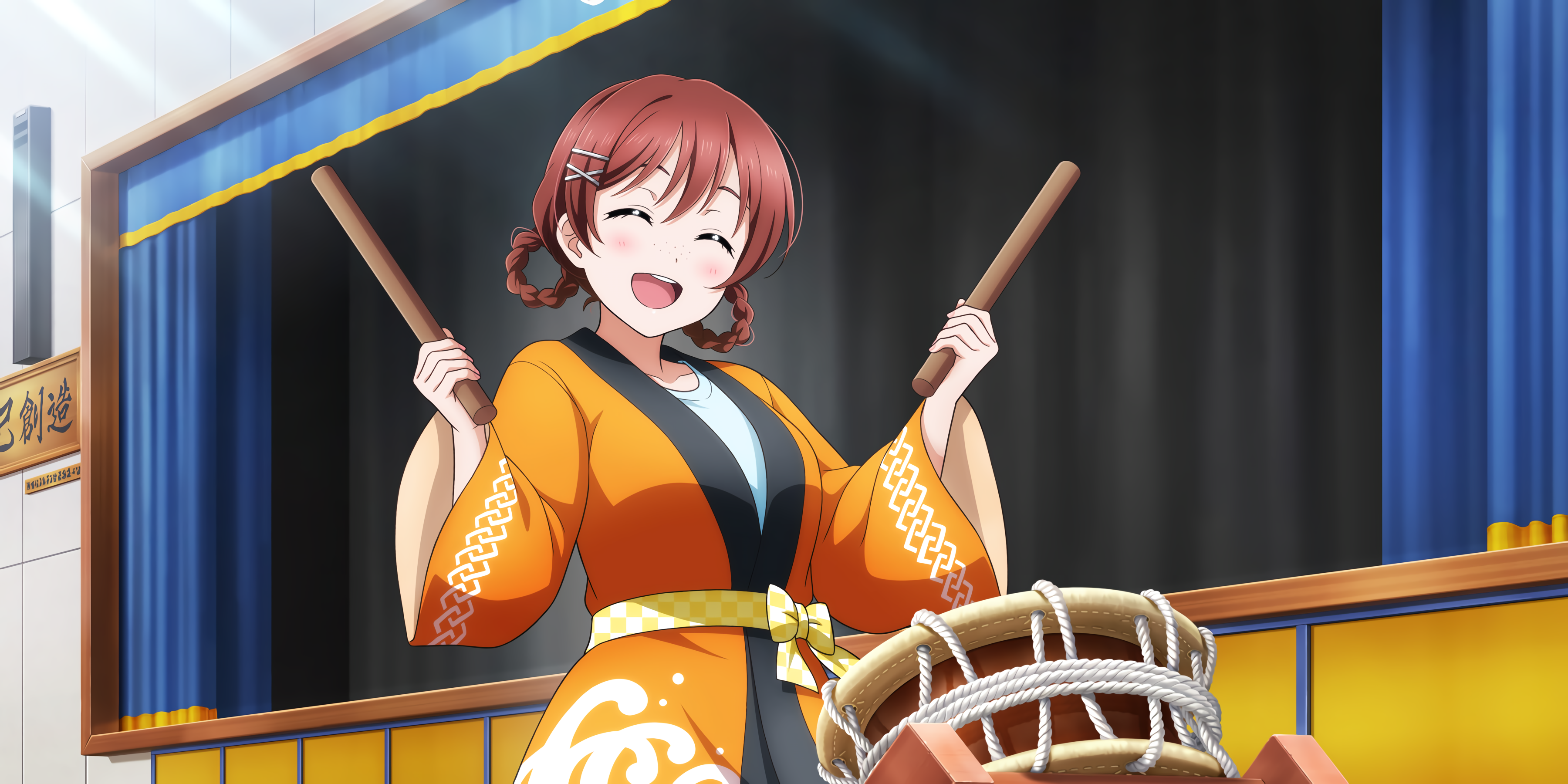 Anime 3600x1800 Emma Verde Love Live! Nijigasaki High School Idol Club anime anime girls drums musical instrument