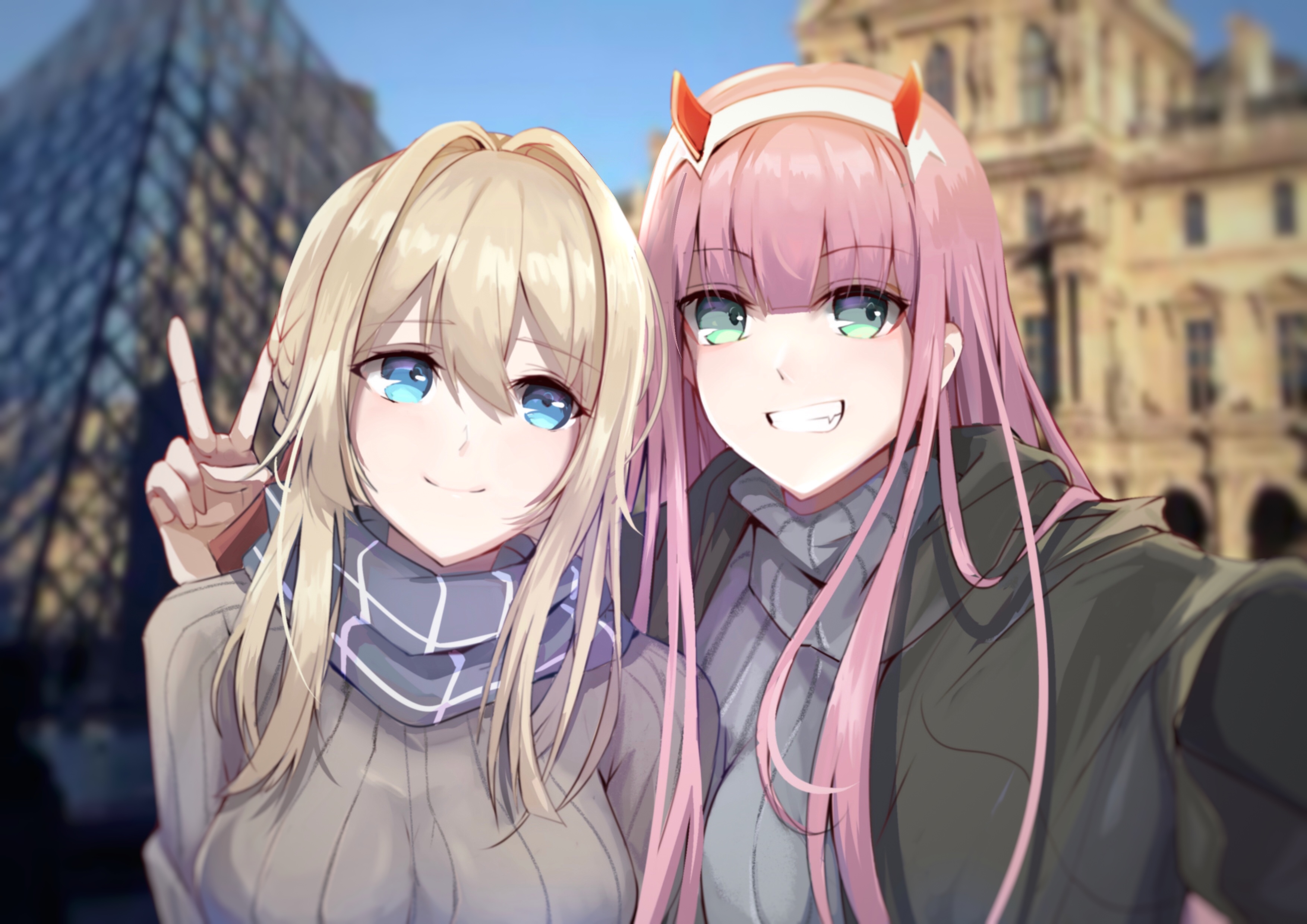 Anime 3507x2480 Darling in the FranXX Zero Two (Darling in the FranXX) Violet Evergarden Violet Evergarden (character) selfies