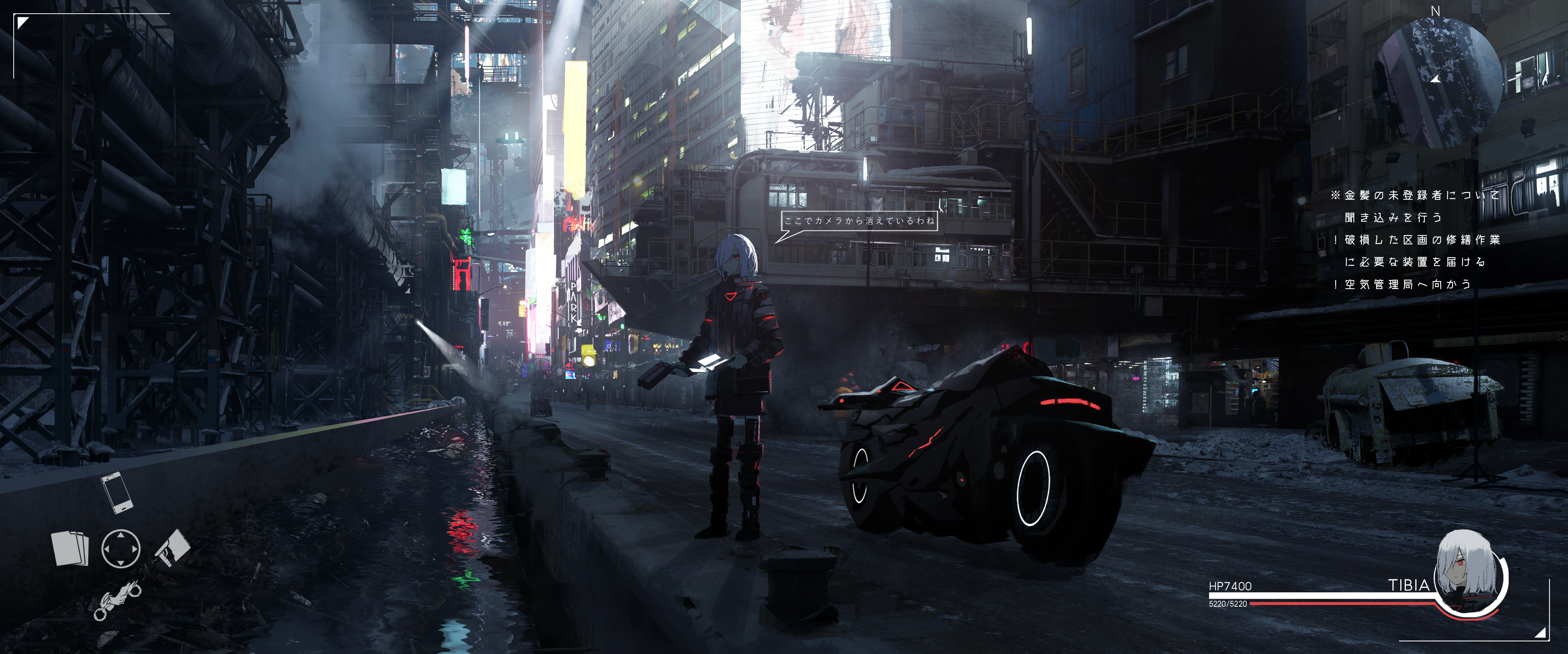 Anime 4600x1920 cyberpunk futuristic anime motorcycle women with motorcycles futuristic city science fiction science fiction women anime games video game girls video game art red eyes vehicle cityscape street