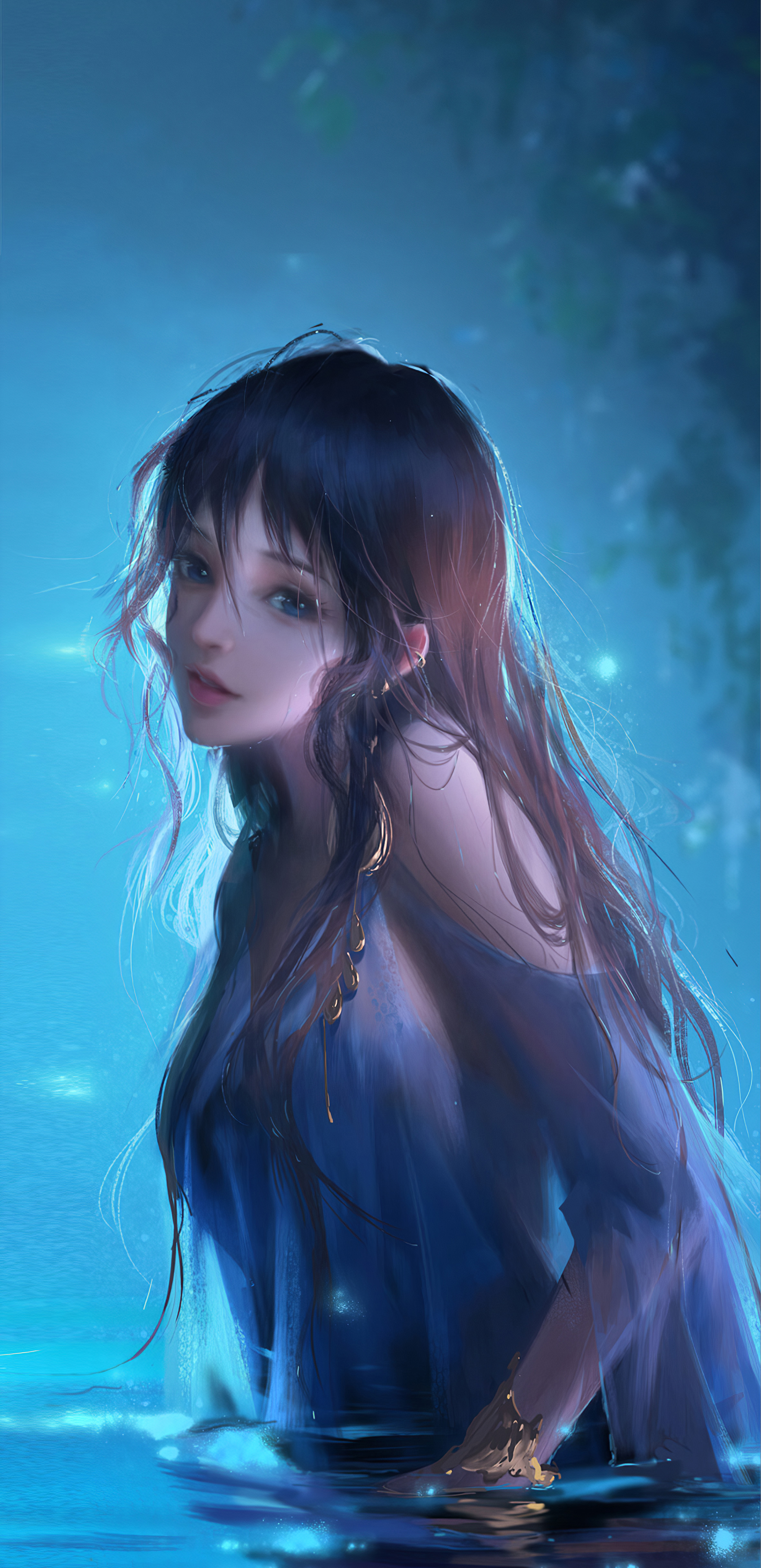 Anime 2364x4872 see-through dress long hair in water women artwork Honor of Kings XiShi