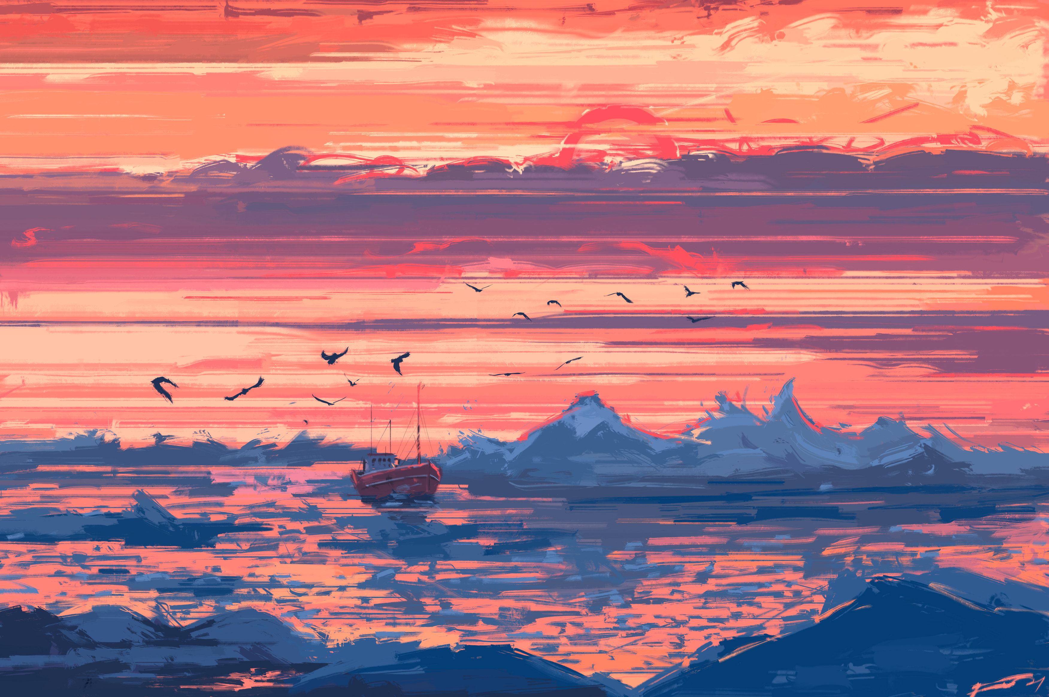 General 3503x2329 digital painting landscape sky ship Arctic Fangpeii