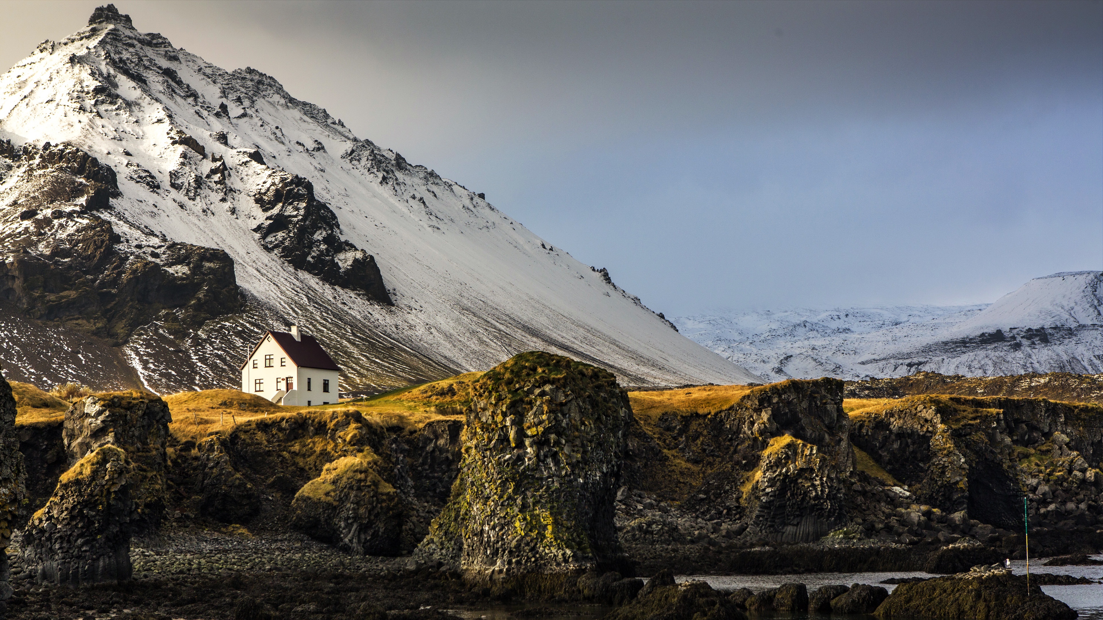 General 3840x2160 Iceland mountains house snow sky landscape nature