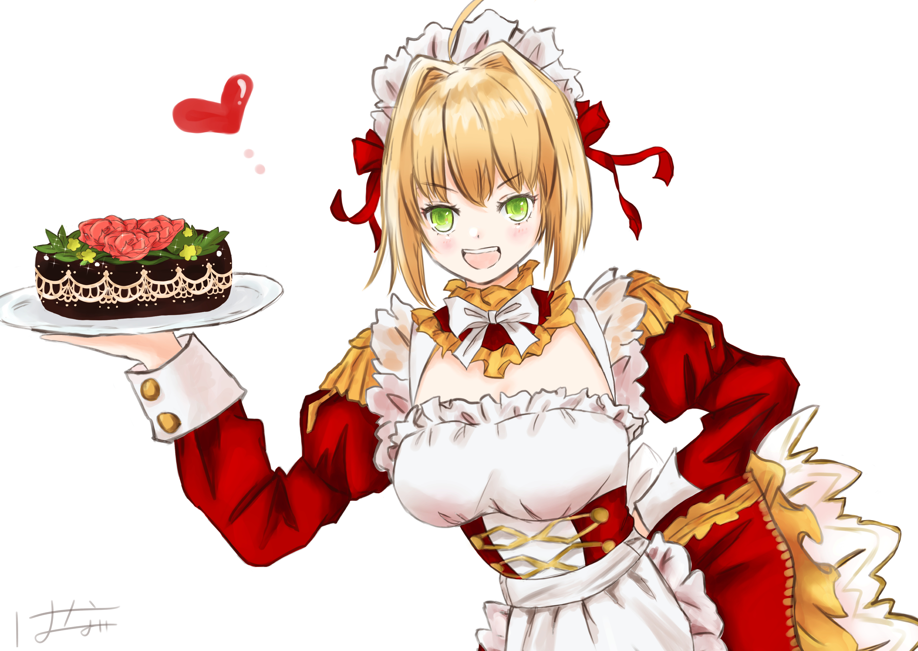 Anime 3496x2480 anime anime girls boobs maid maid outfit Fate series Fate/Extra Fate/Extra CCC Fate/Grand Order blonde long hair artwork digital art fan art