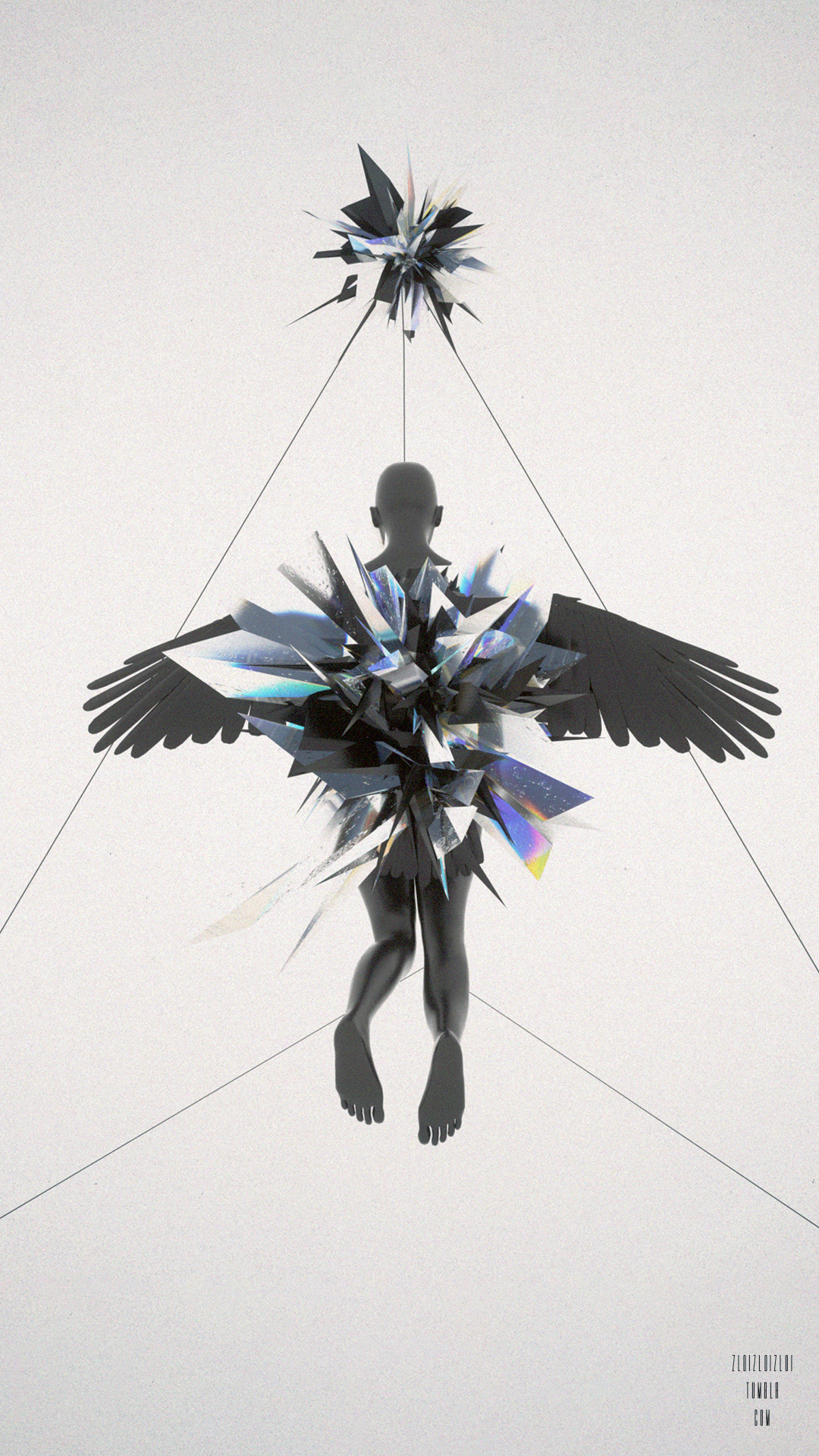 General 1080x1920 3D Abstract angel Cinema 4D glitch art glass abstract simple background