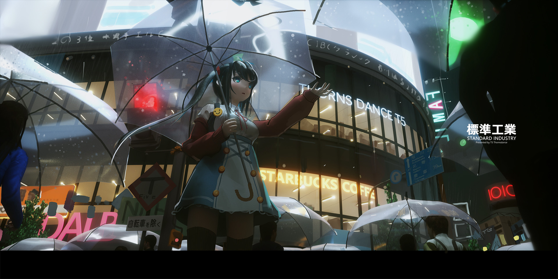Anime 1920x960 anime anime girls umbrella rain city T5