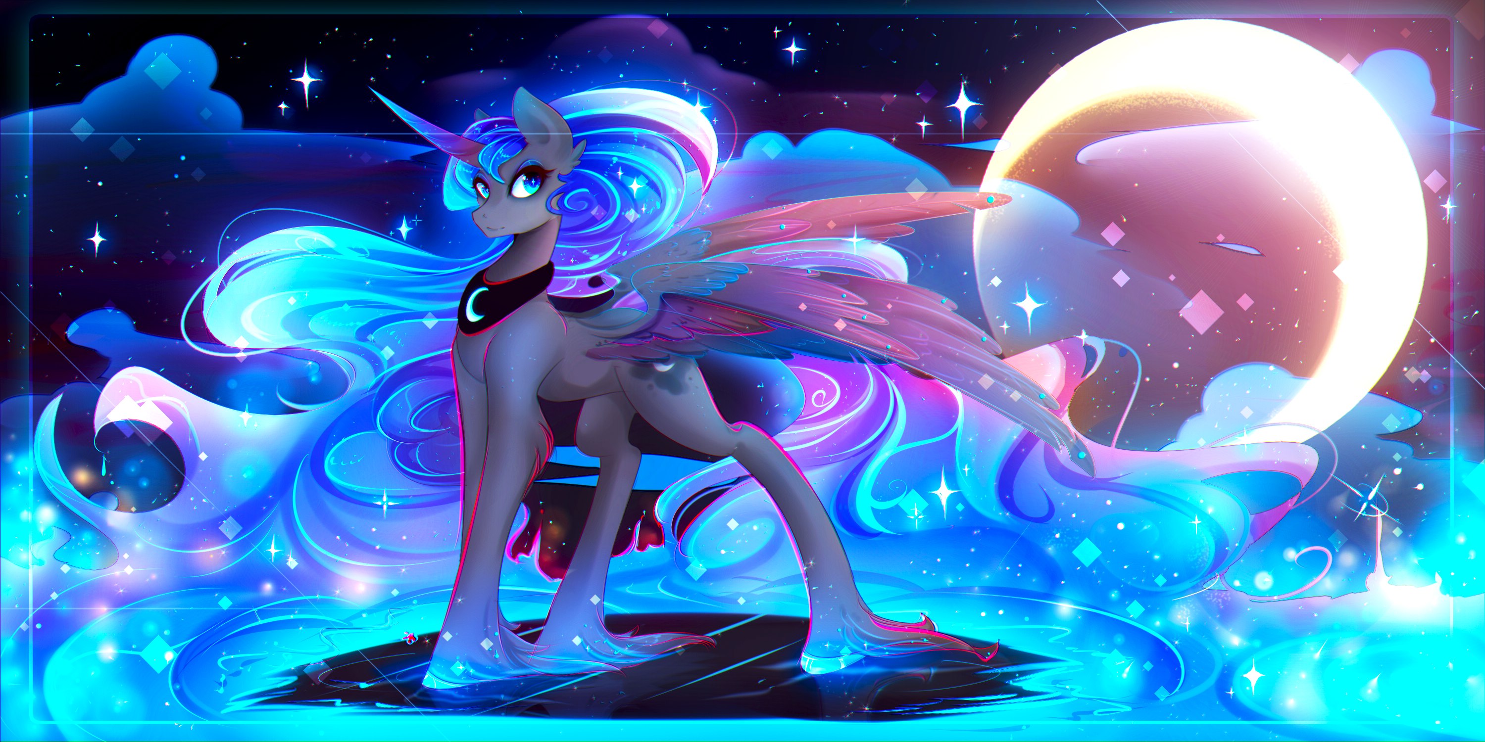 General 3000x1500 My Little Pony Princess Luna fantasy art cyan
