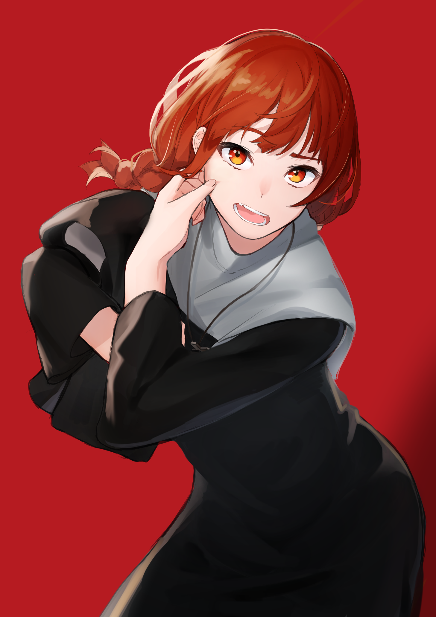 Anime 1457x2064 anime anime girls original characters solo artwork digital art fan art red background nuns open mouth red eyes redhead long hair looking at viewer nun outfit