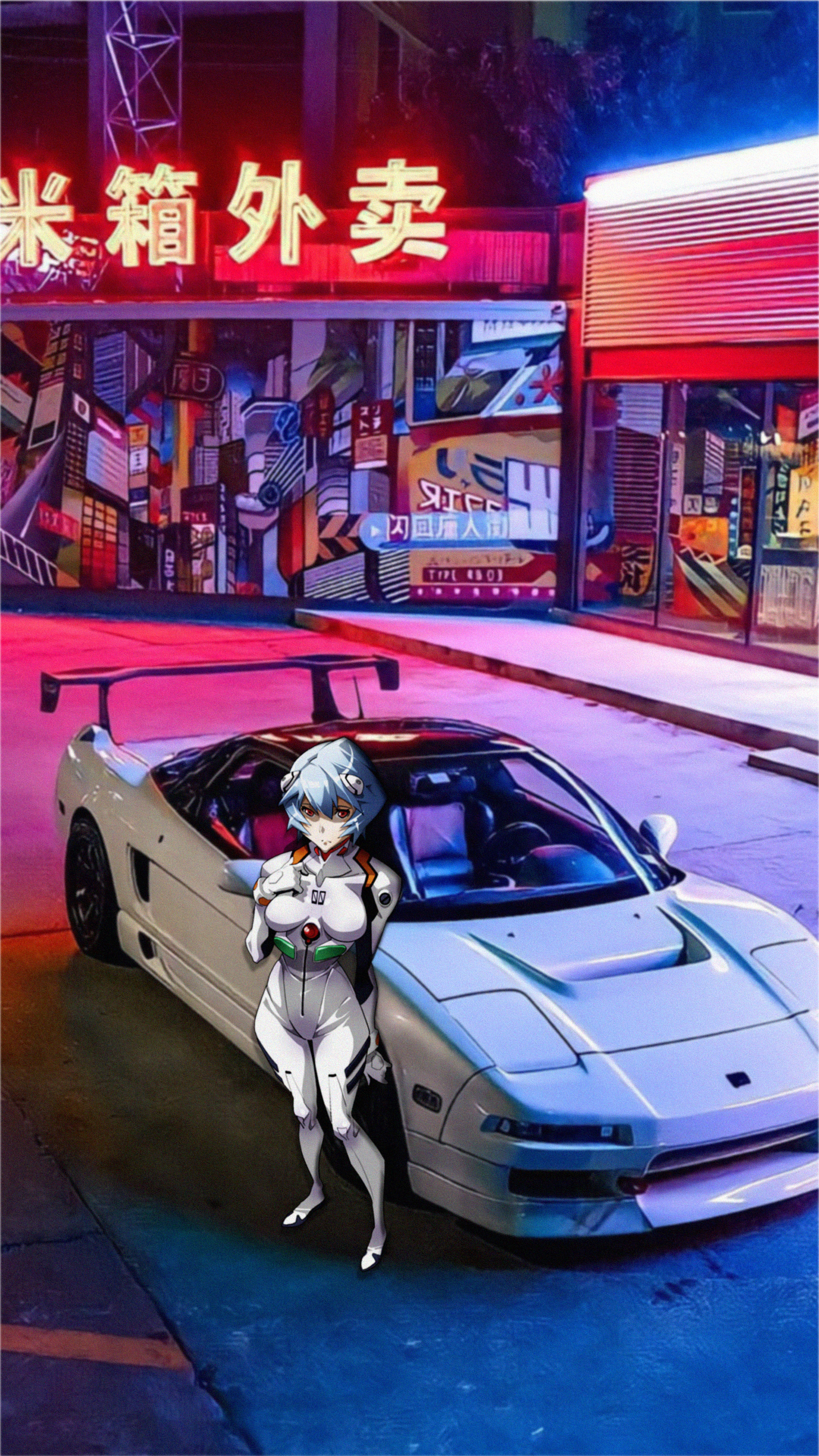 Anime 1620x2880 Honda NSX anime girls Japanese cars Ayanami Rei animeirl car Neon Genesis Evangelion