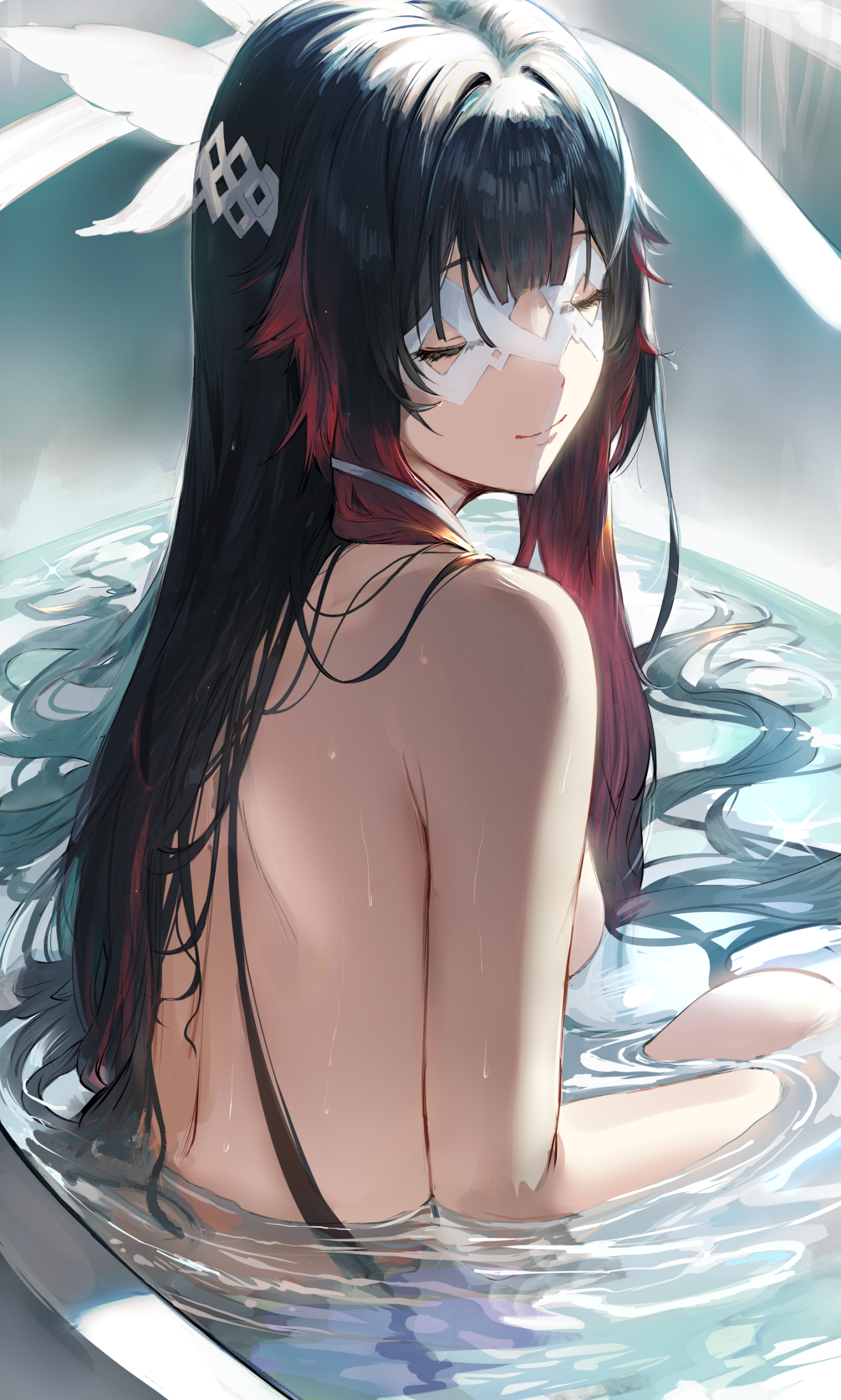 Anime 1489x2480 anime anime girls closed eyes water in water Genshin Impact Columbina (Genshin Impact) artwork Hews nude