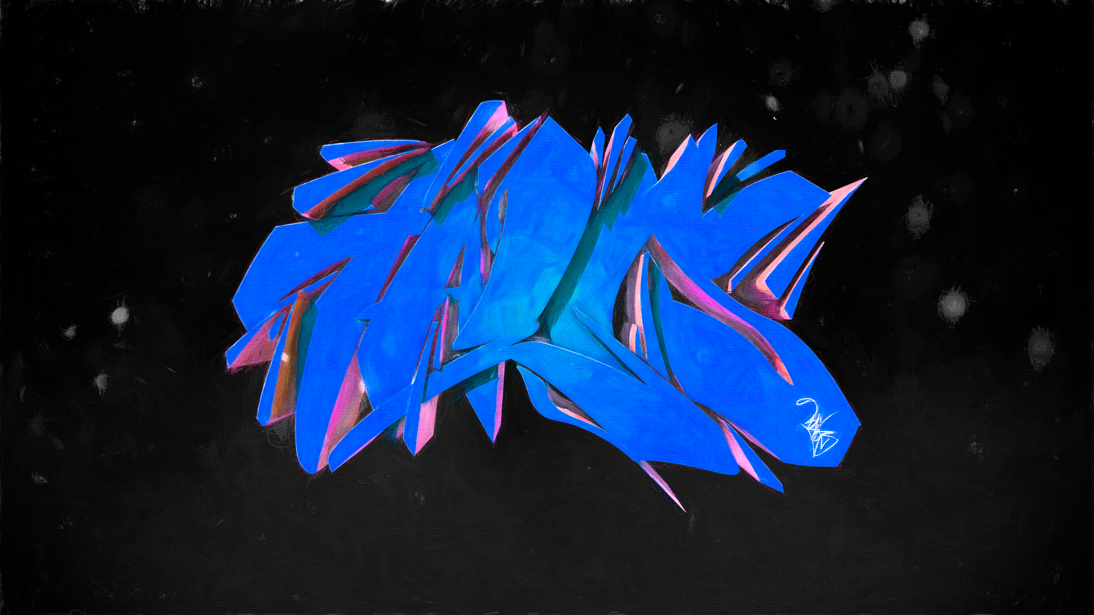 General 3840x2160 CGI Shader oil painting filter graffiti blue pink Talos hip hop canvas