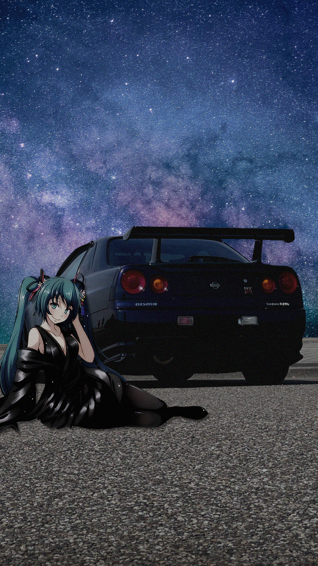 Anime 1080x1920 Nissan Skyline R34 Hatsune Miku anime girls jdmxanime Japanese cars car Vocaloid