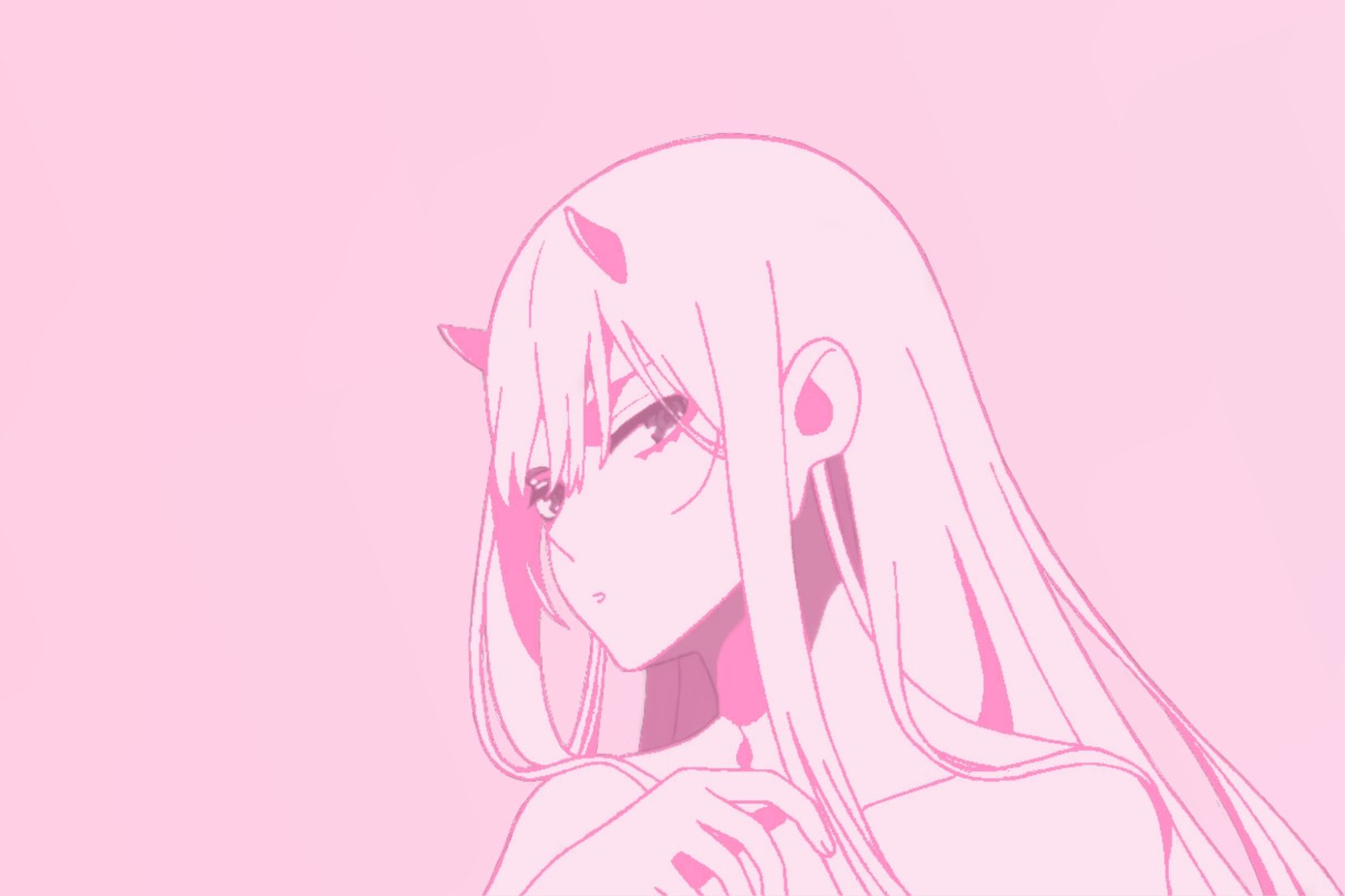Anime 1620x1080 Zero Two (Darling in the FranXX) Darling in the FranXX anime horns anime girls simple background women looking at viewer