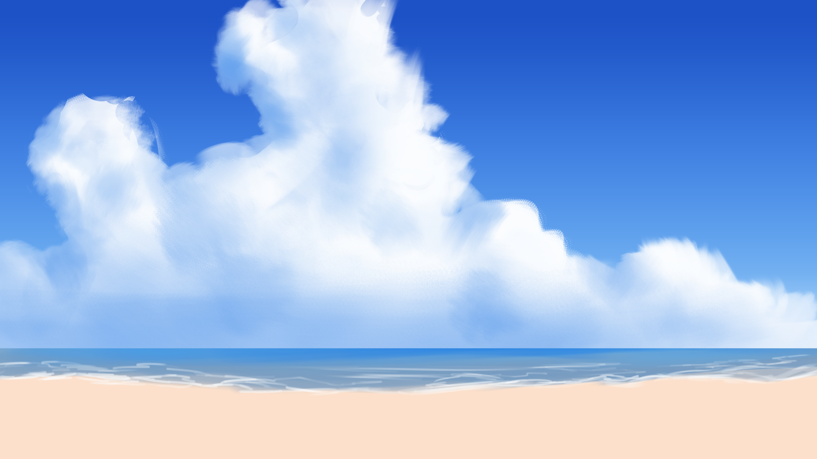 General 2636x1482 clouds beach sand waves digital art