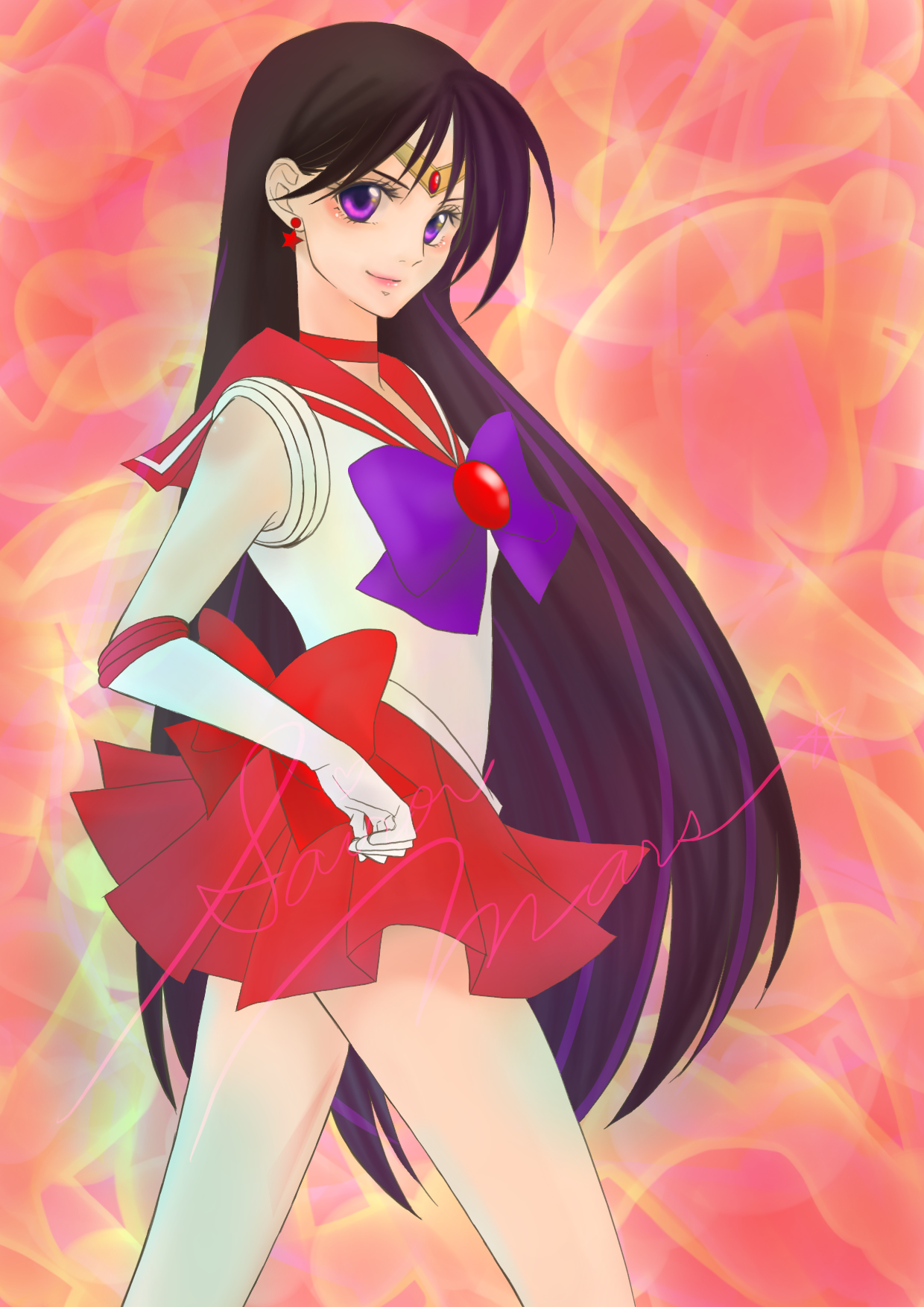 Anime 1240x1754 anime anime girls Sailor Moon Sailor Mars dark hair long hair Rei Hino