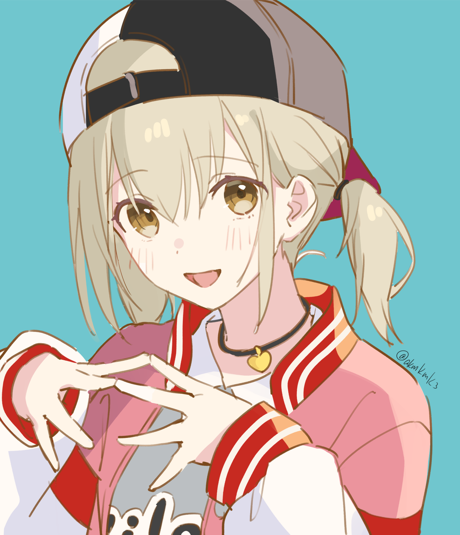 Anime 1500x1746 2D anime anime girls digital art hat tomboys looking at viewer blonde yellow eyes red jackets necklace Curcumin