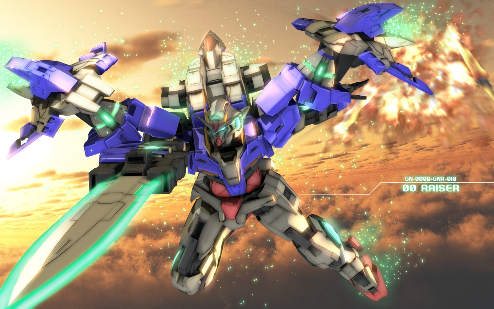 Anime 1680x1050 anime mechs Gundam 00 Raiser Mobile Suit Gundam 00 Super Robot Taisen artwork digital art fan art