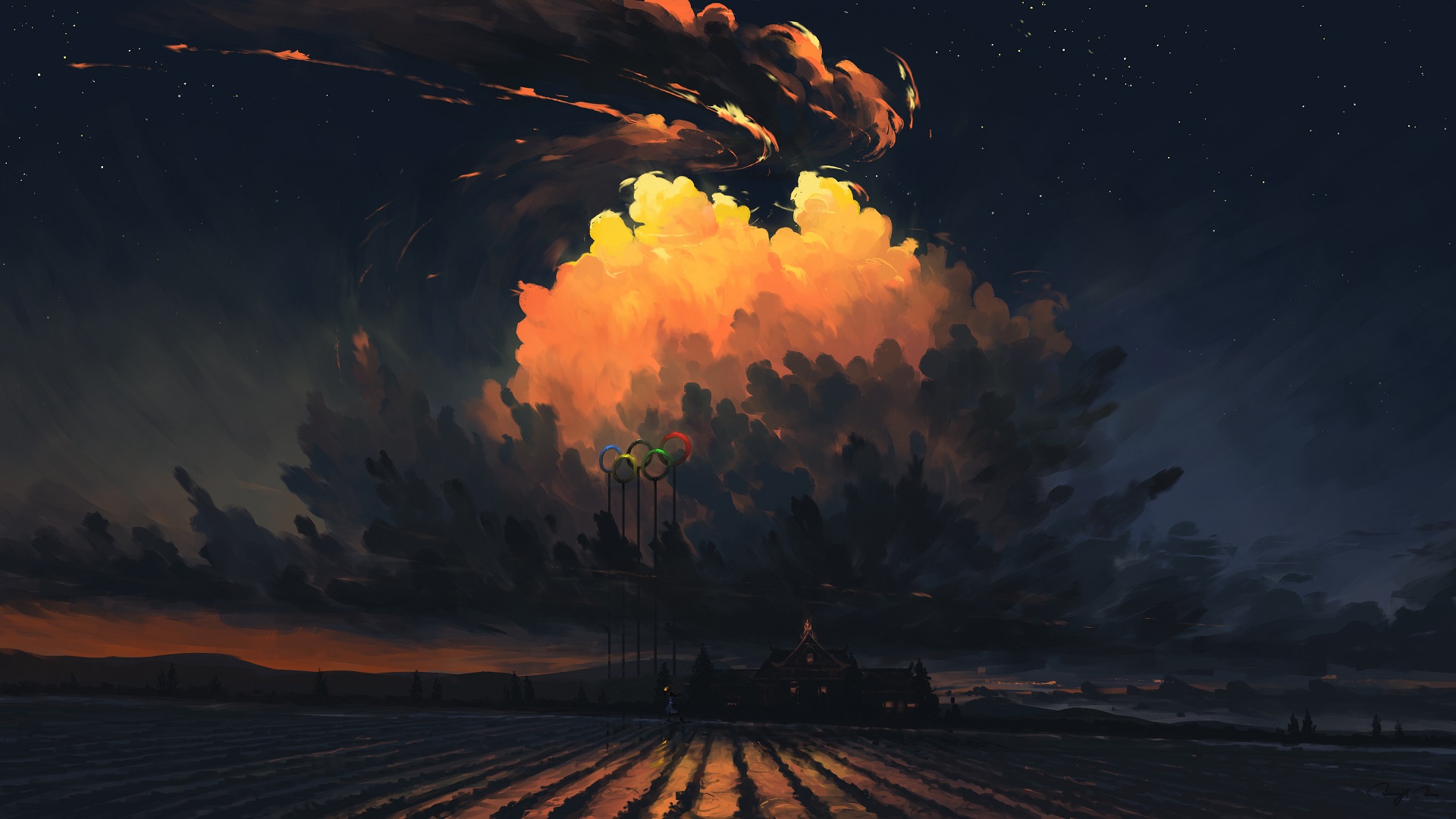 General 1920x1080 digital painting night sky clouds