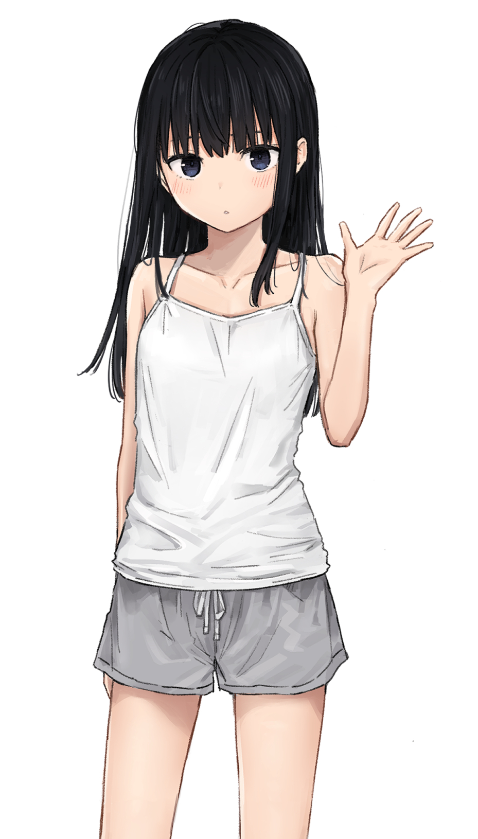 Anime 929x1631 anime anime girls digital art artwork 2D portrait display Zuima black hair dark eyes shorts tank top loli frontal view