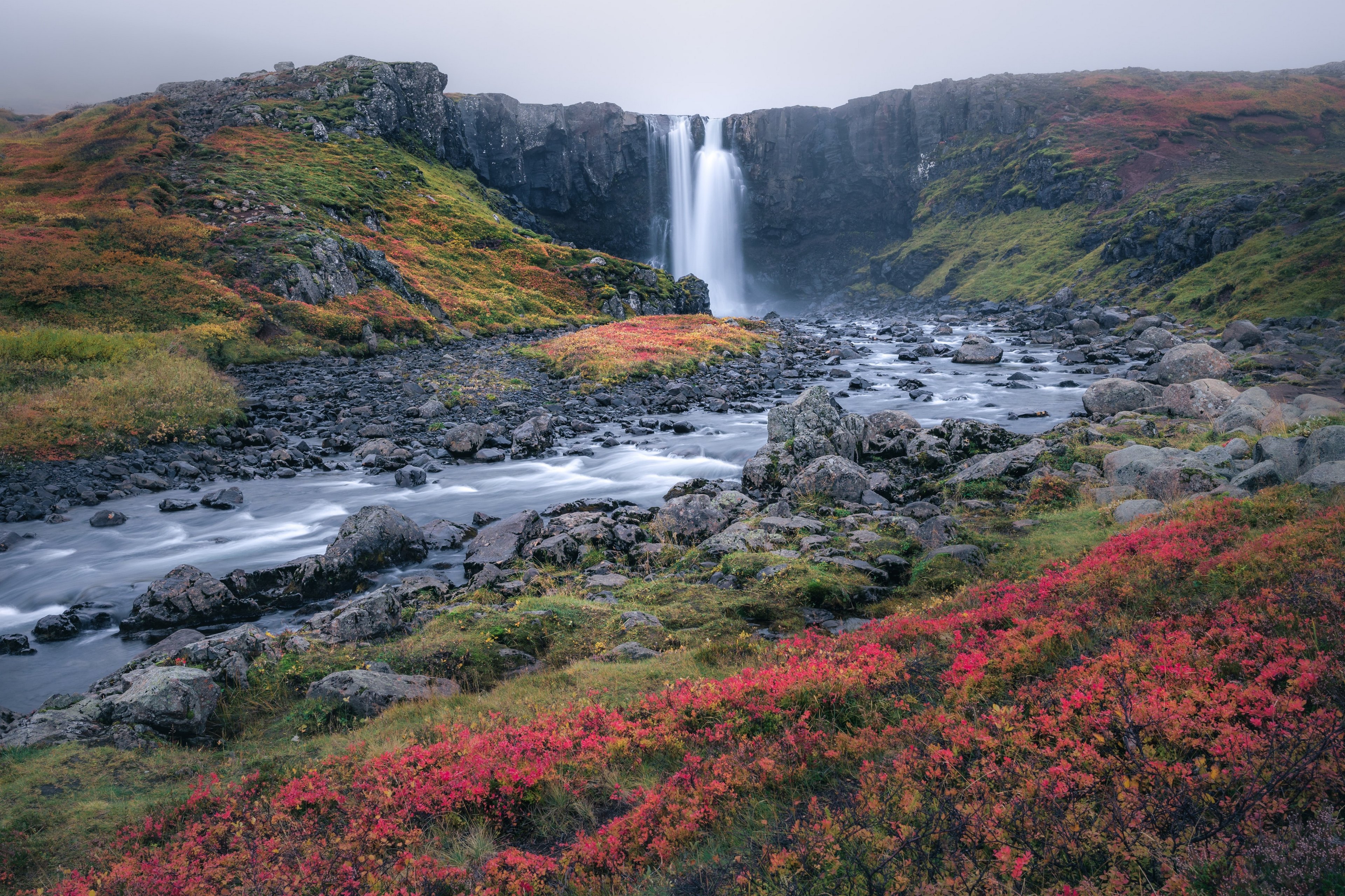 General 3840x2560 Seljalandsfoss Waterfall Iceland nature mist stream stones rocks plants