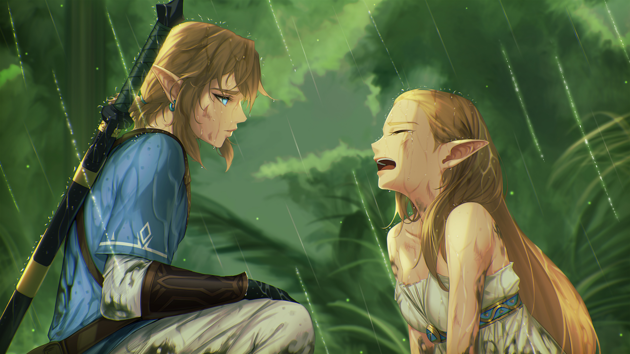 Anime 2560x1440 The Legend of Zelda The Legend of Zelda: Breath of the Wild Zelda Link Master Sword crying rain sword