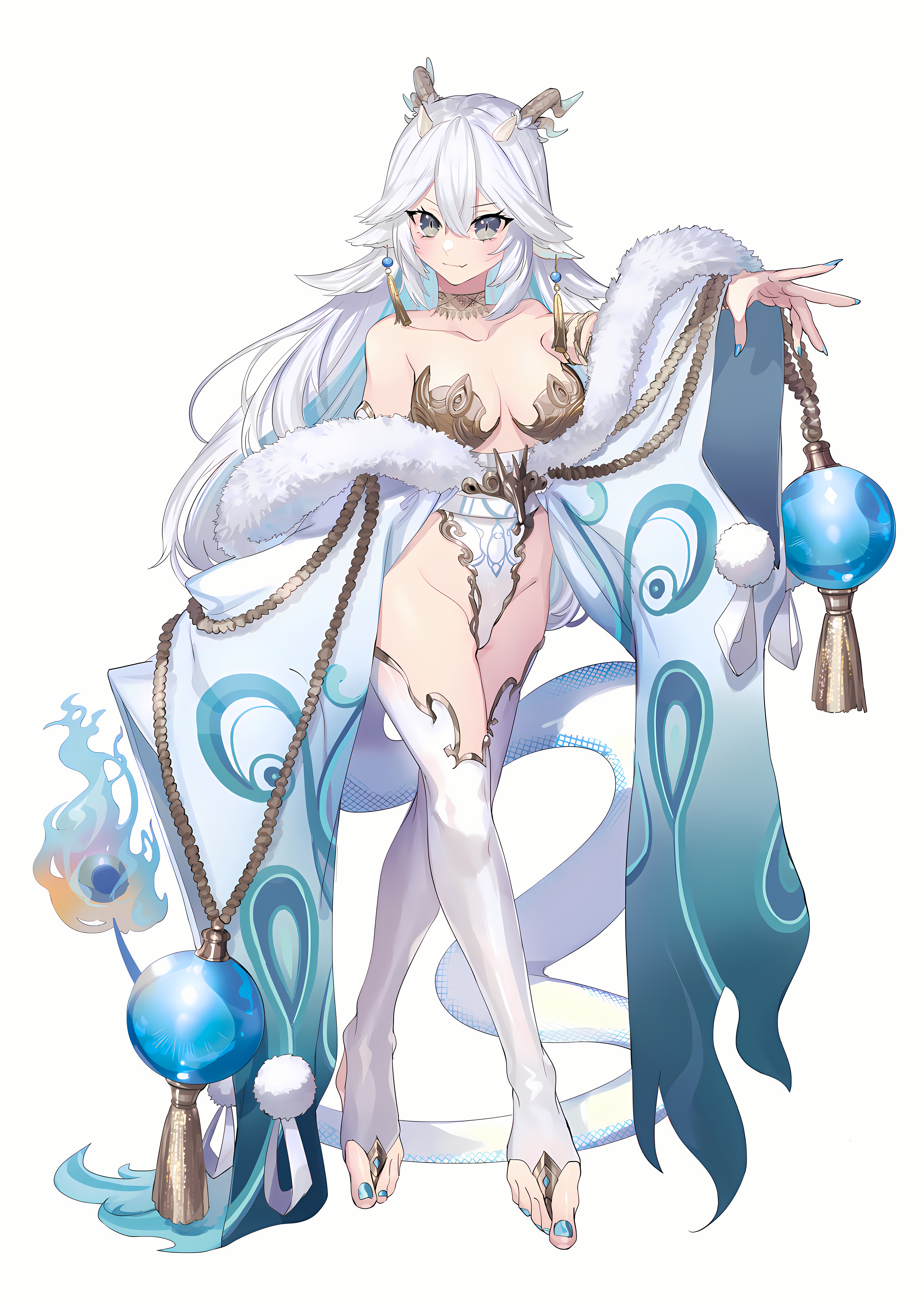 Anime 5304x7500 Virtual Youtuber Veibae dragon girl big boobs feet horns tail white hair anime girls Vshojo