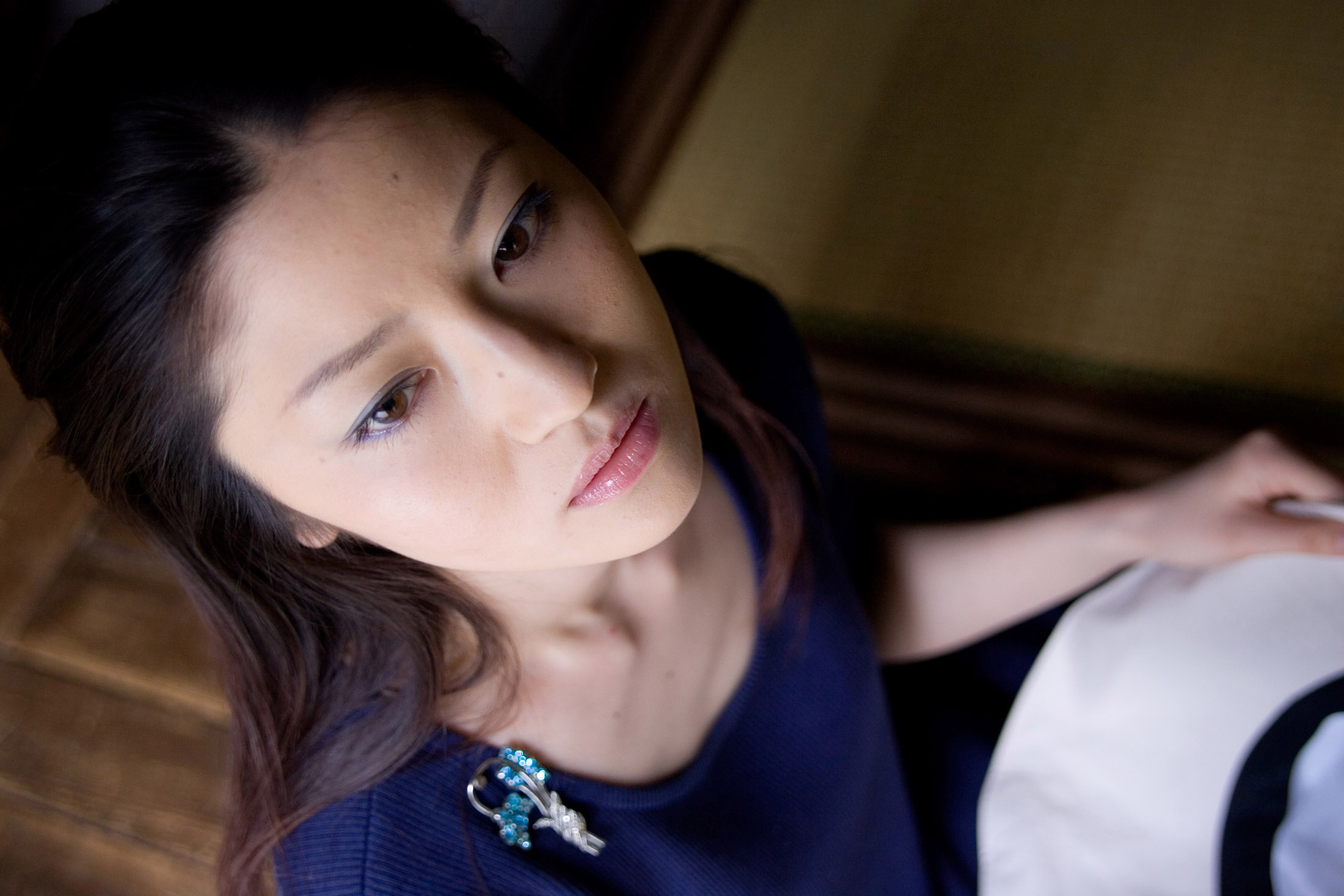 People 2200x1467 Rinako Hirasawa Asian women model fetish black hair brunette indoors blue dress blue tops hazel eyes