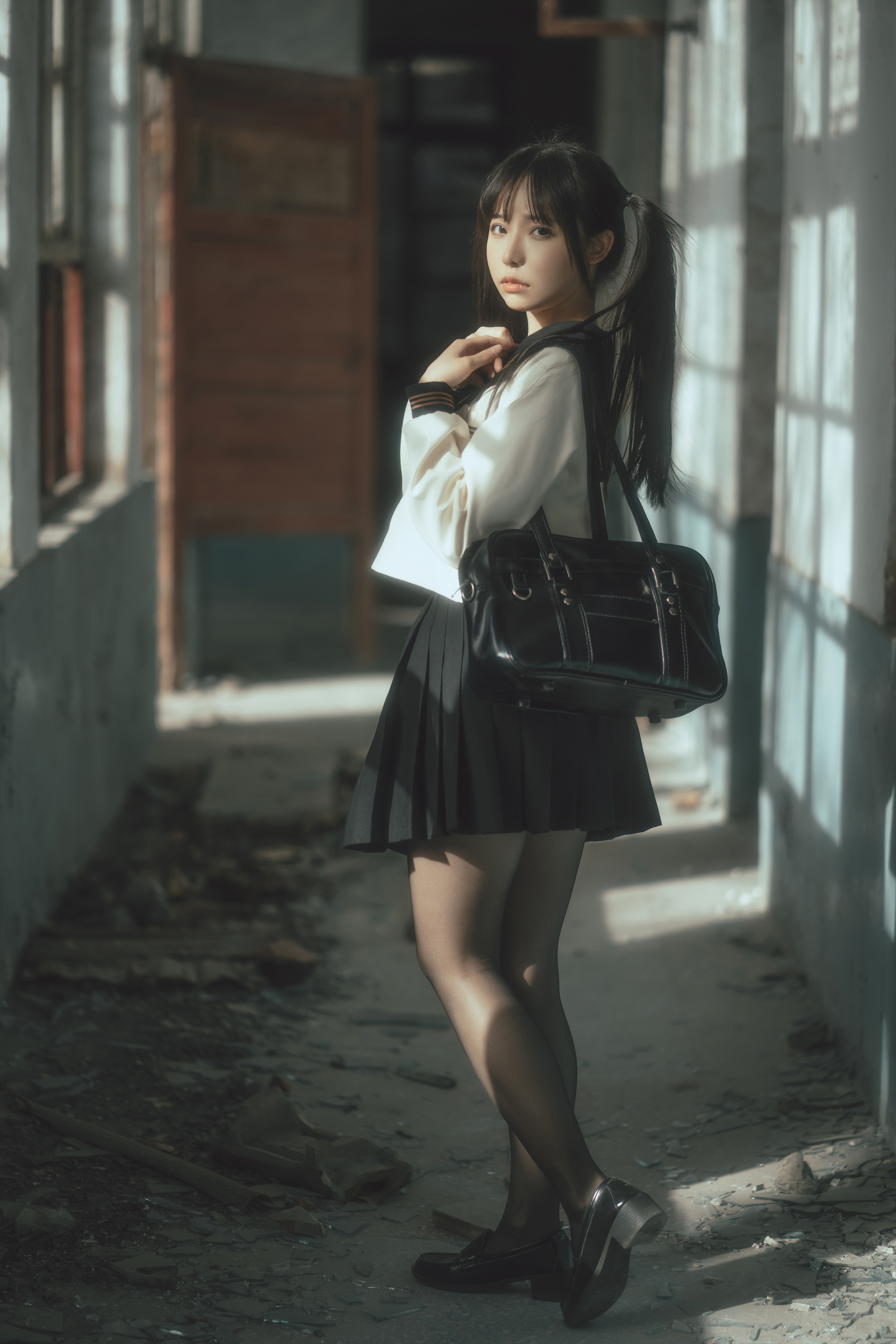 People 4334x6500 women Asian cosplay brunette twintails sailor uniform schoolgirl model pantyhose abandoned YourDrug66 JK