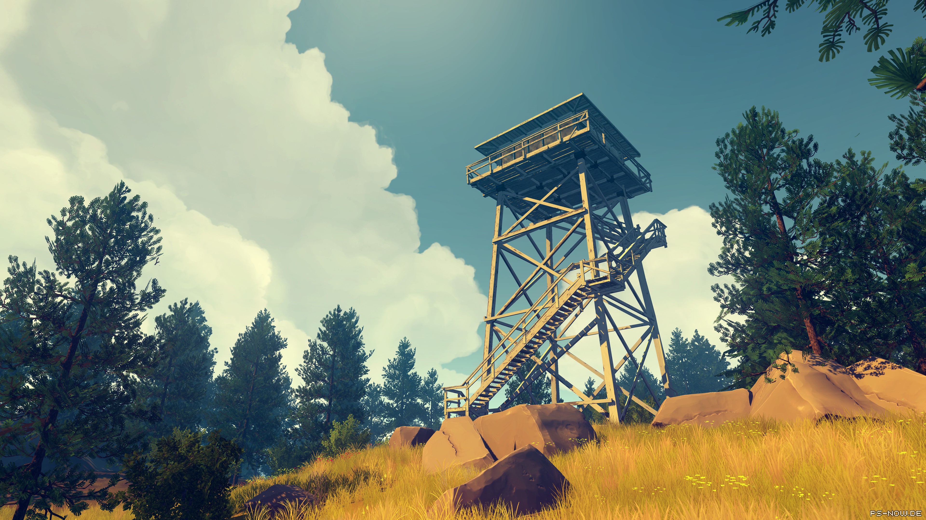 General 3840x2160 video games Firewatch video game art nature trees forest clouds sky illustration