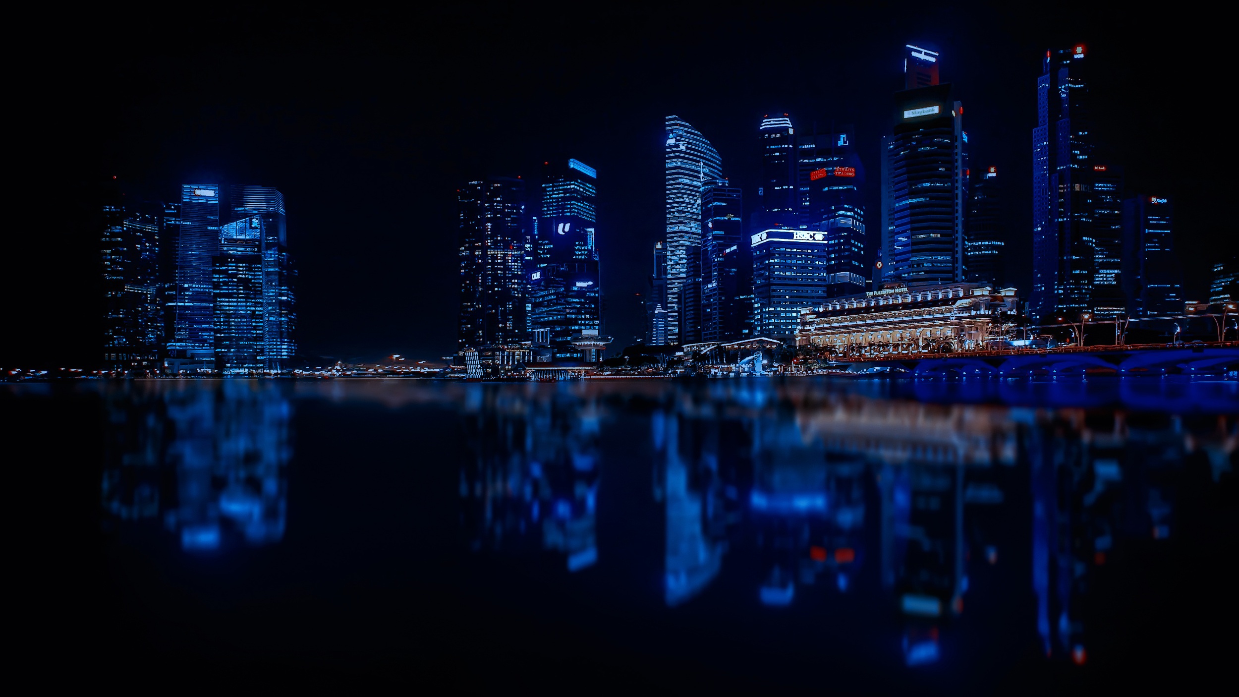General 2500x1406 Singapore city architecture night building city lights Asia reflection low light