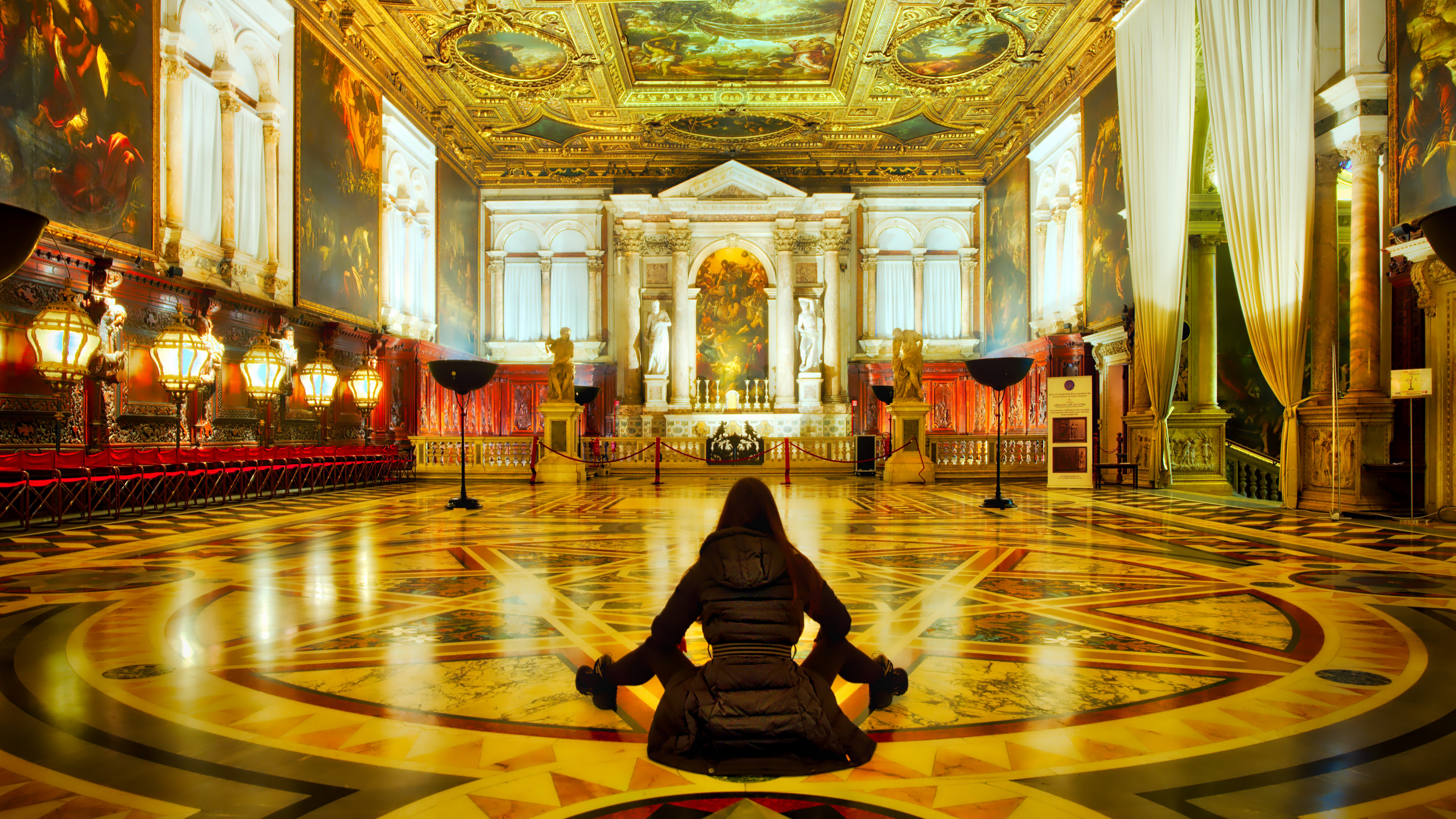 General 7680x4320 Italy Venice church Europe indoors women sitting on the floor