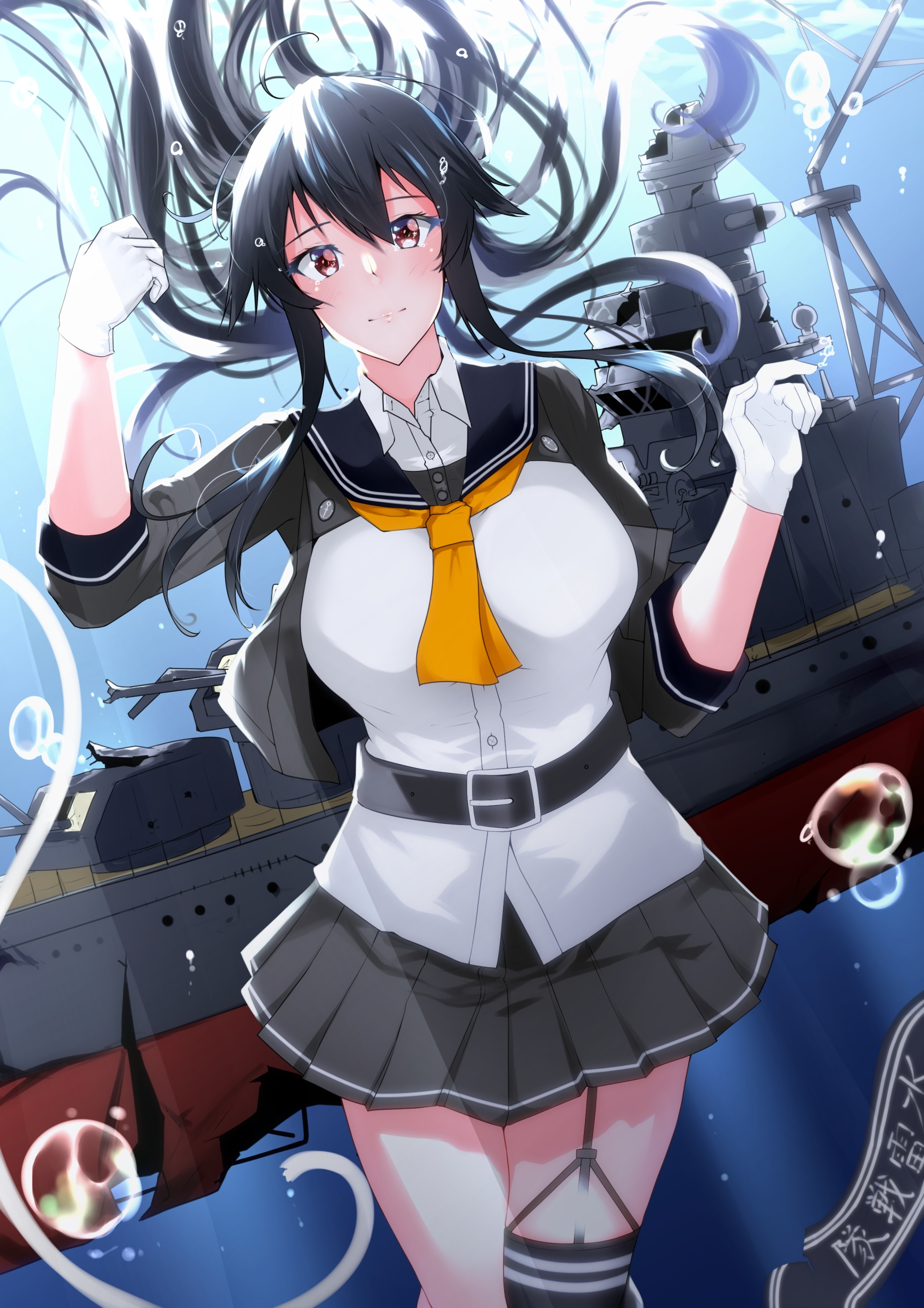 Anime 1736x2456 anime anime girls Kantai Collection Yahagi (KanColle) long hair ponytail black hair artwork digital art fan art