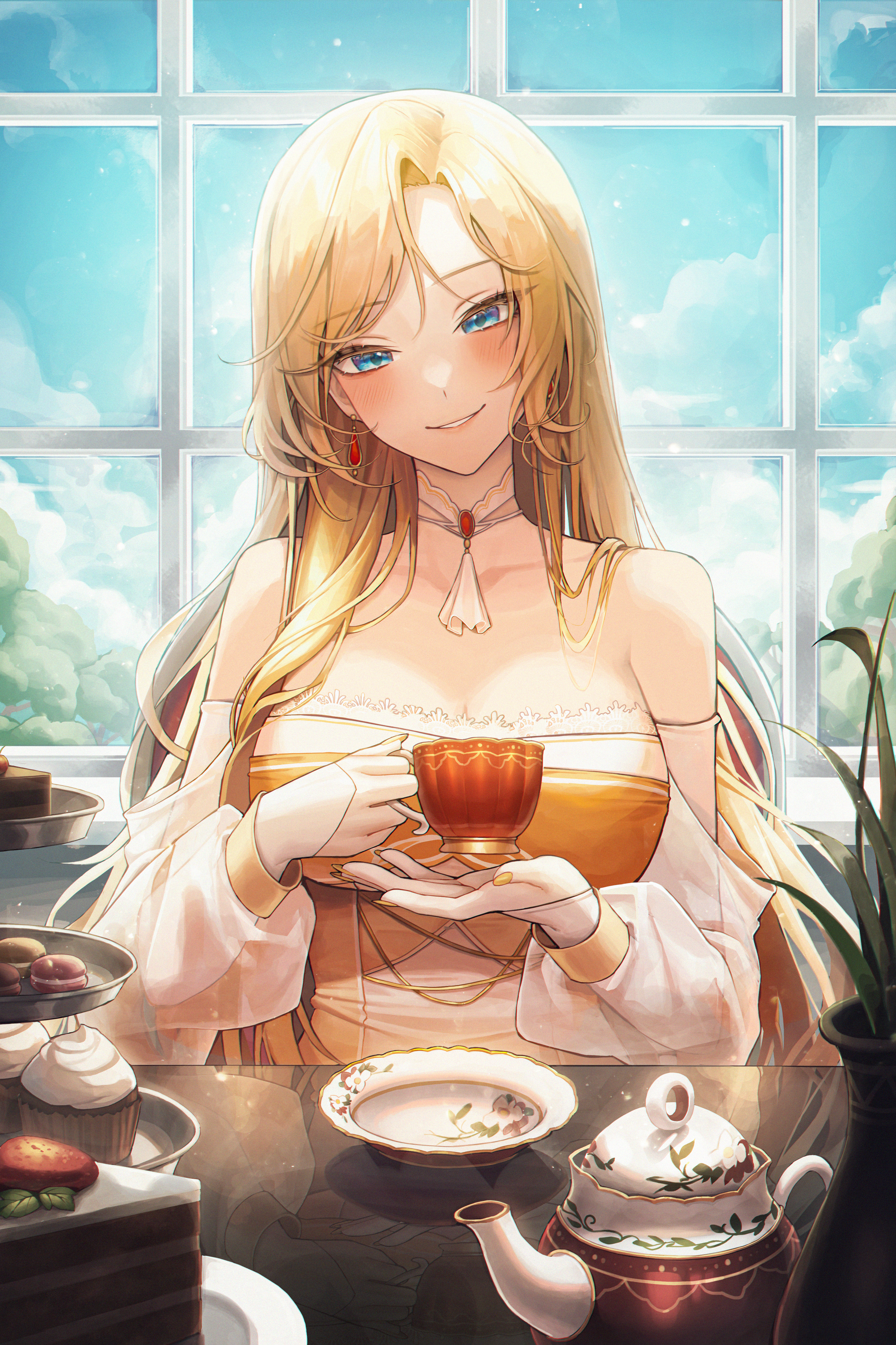 Anime 3700x5550 anime anime girls blonde blue eyes tea sweets