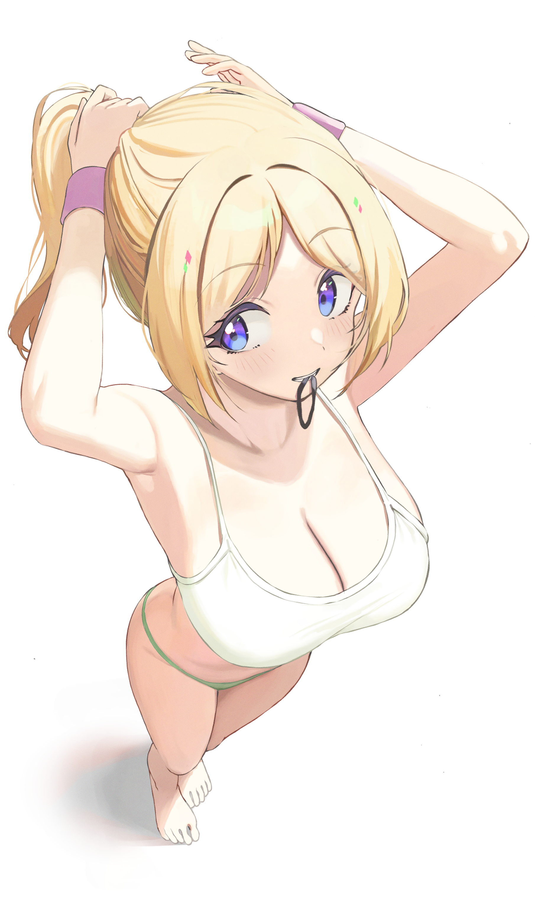 Anime 1810x3095 anime girls Electriccross Aki Rosenthal Hololive blonde cleavage big boobs white background blue eyes panties