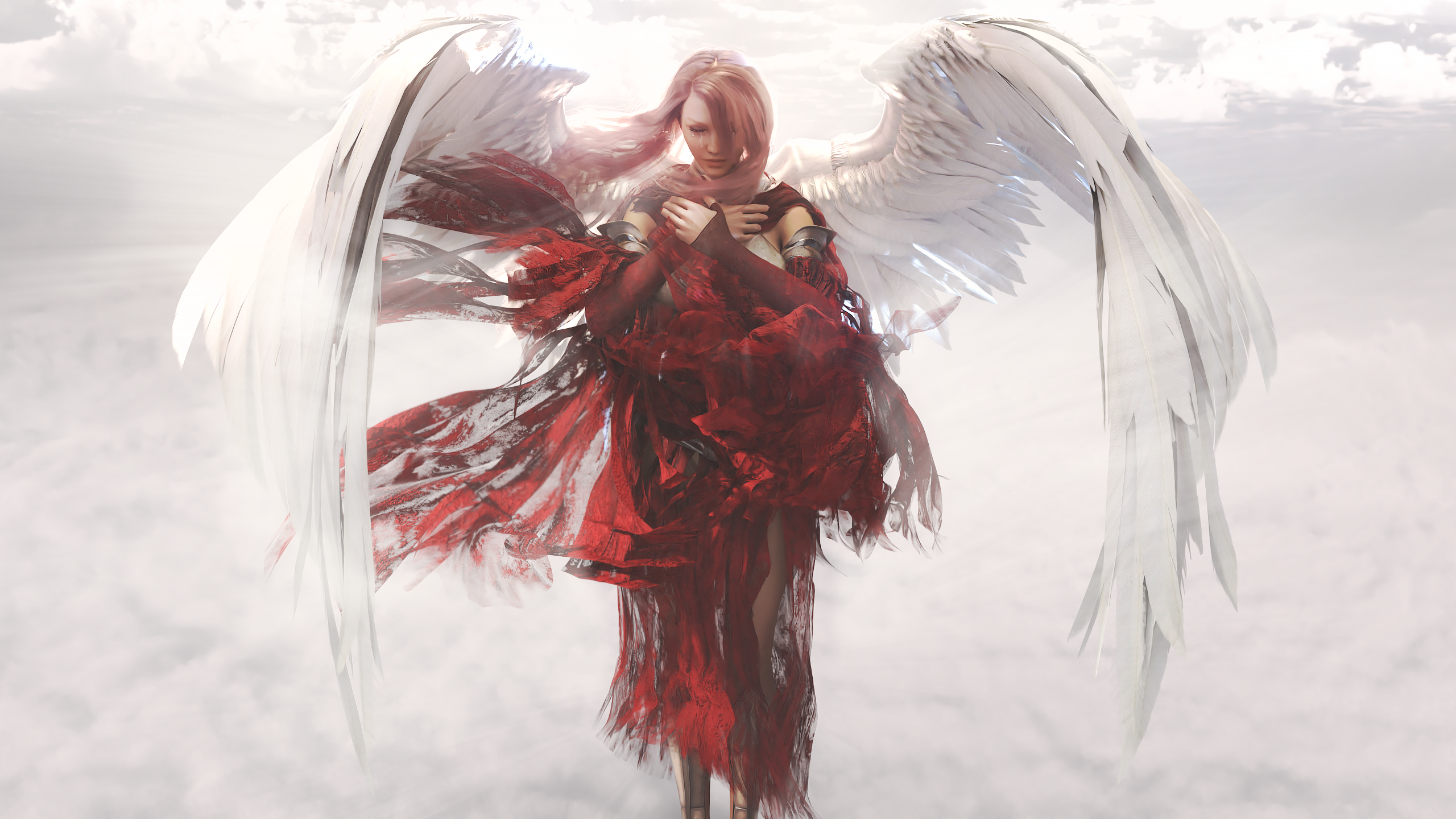 General 2560x1440 The Deluca Family adult games CGI crying woman crying red clothing pink hair clouds angel wings