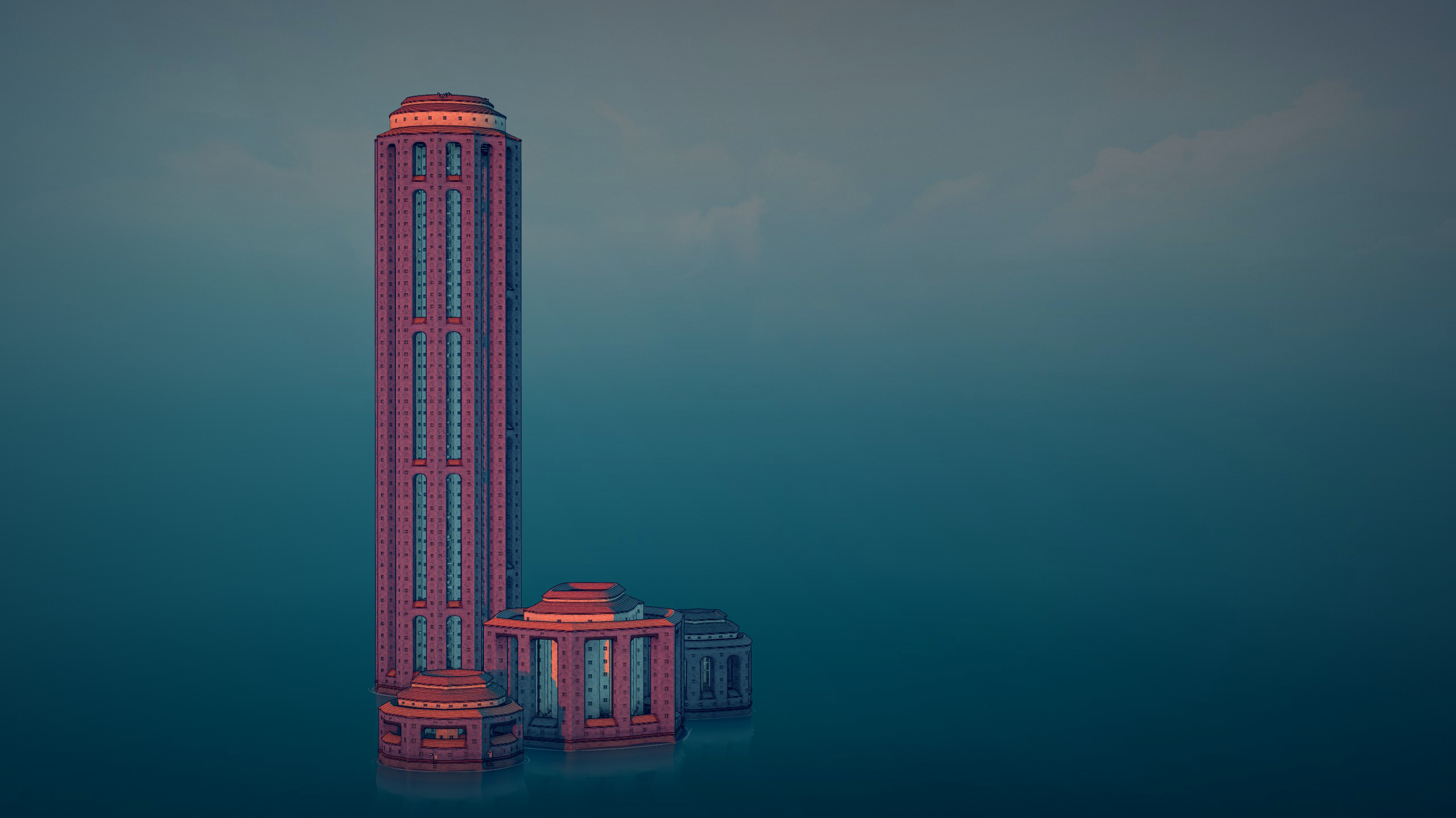 General 2560x1440 Townscaper town skyscraper skyline digital art video game art video games minimalism architecture
