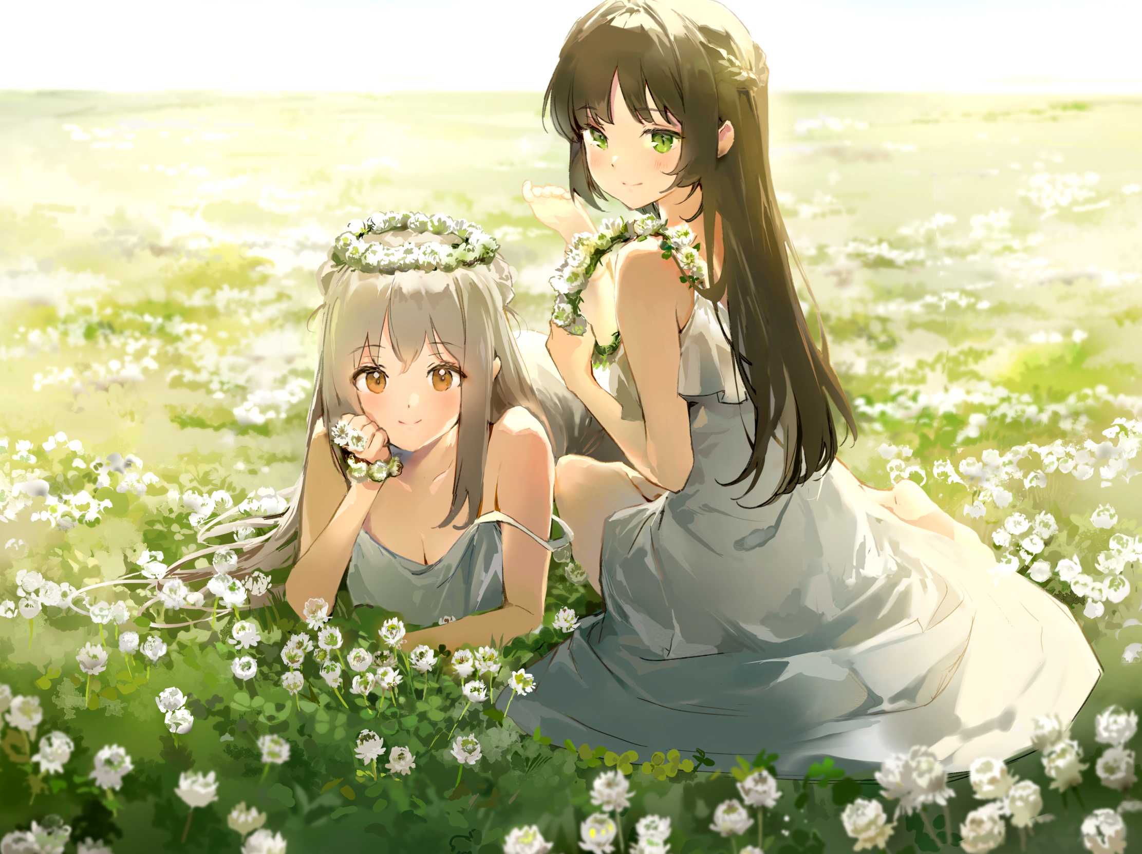 Anime 2223x1663 anime anime girls Anmi artwork dress sun dress field smiling flowers