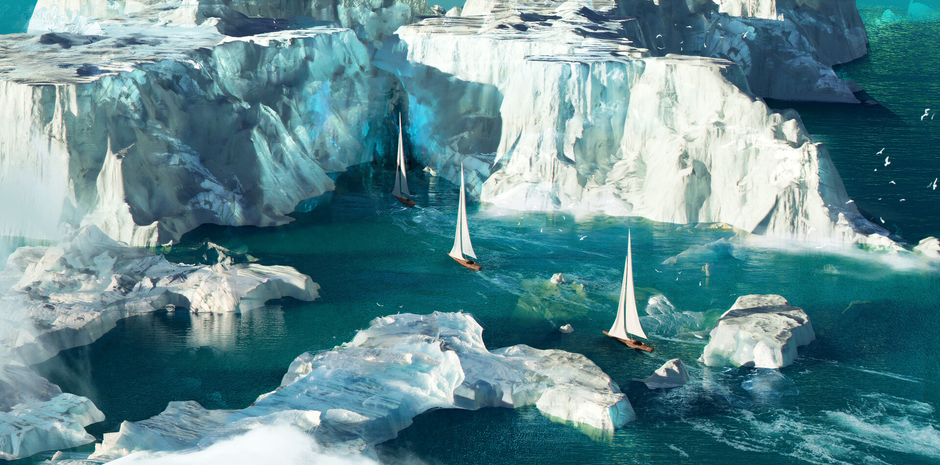 General 1920x950 nature landscape sea glacier sailing boat artwork